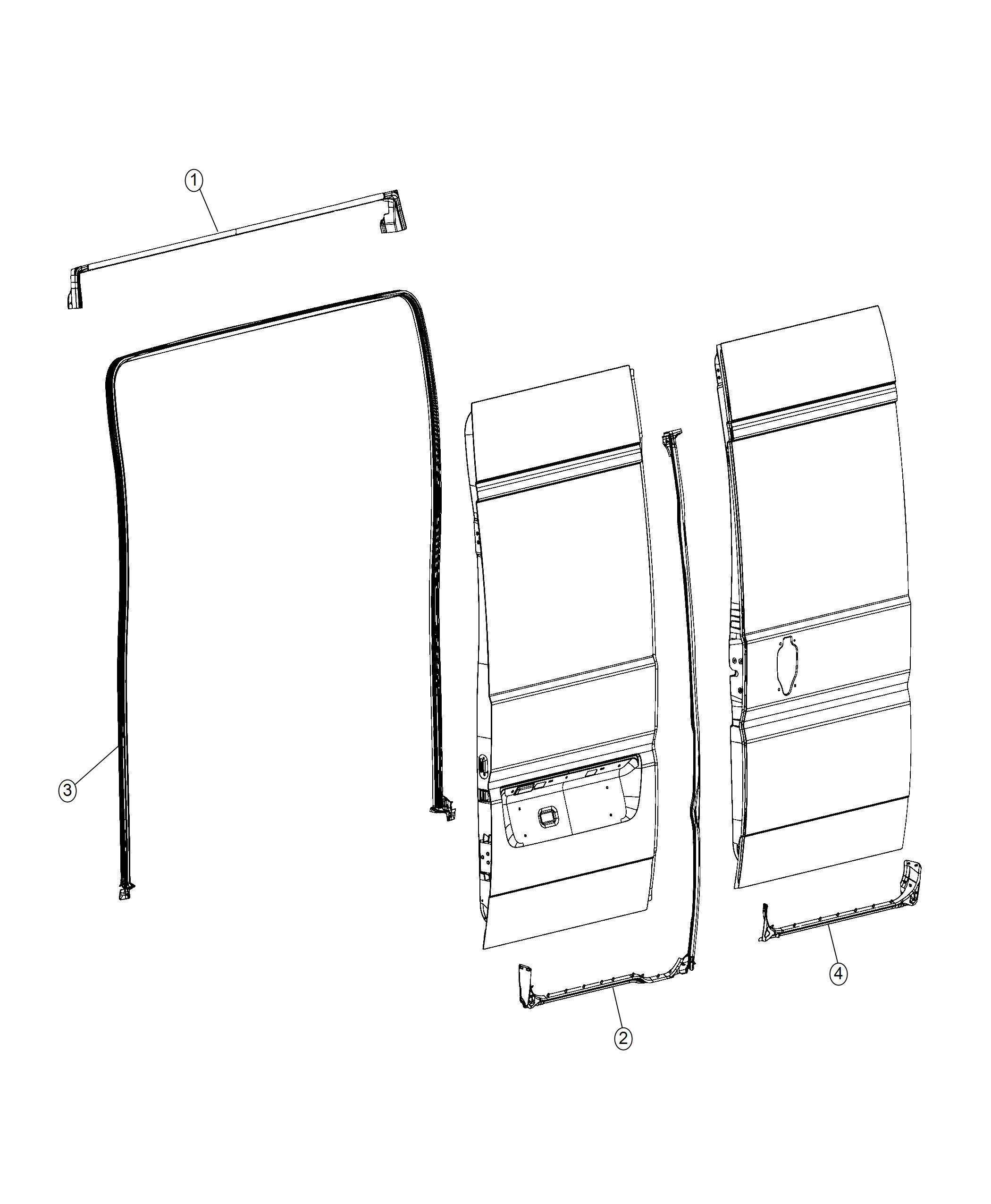 Weatherstrips, Rear Door. Diagram