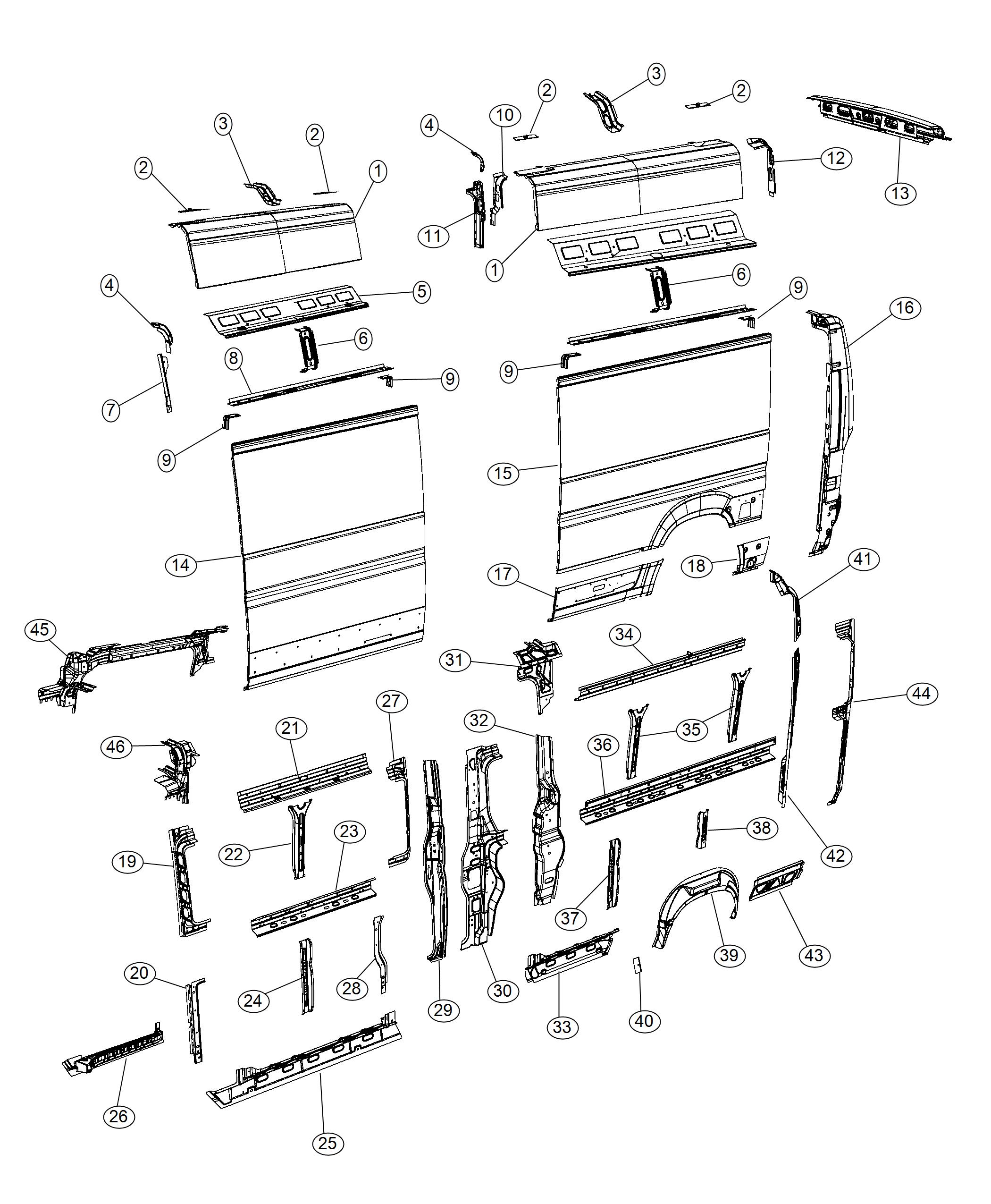 Diagram Panels Body Side 159 Wheel Base. for your Ram 3500  