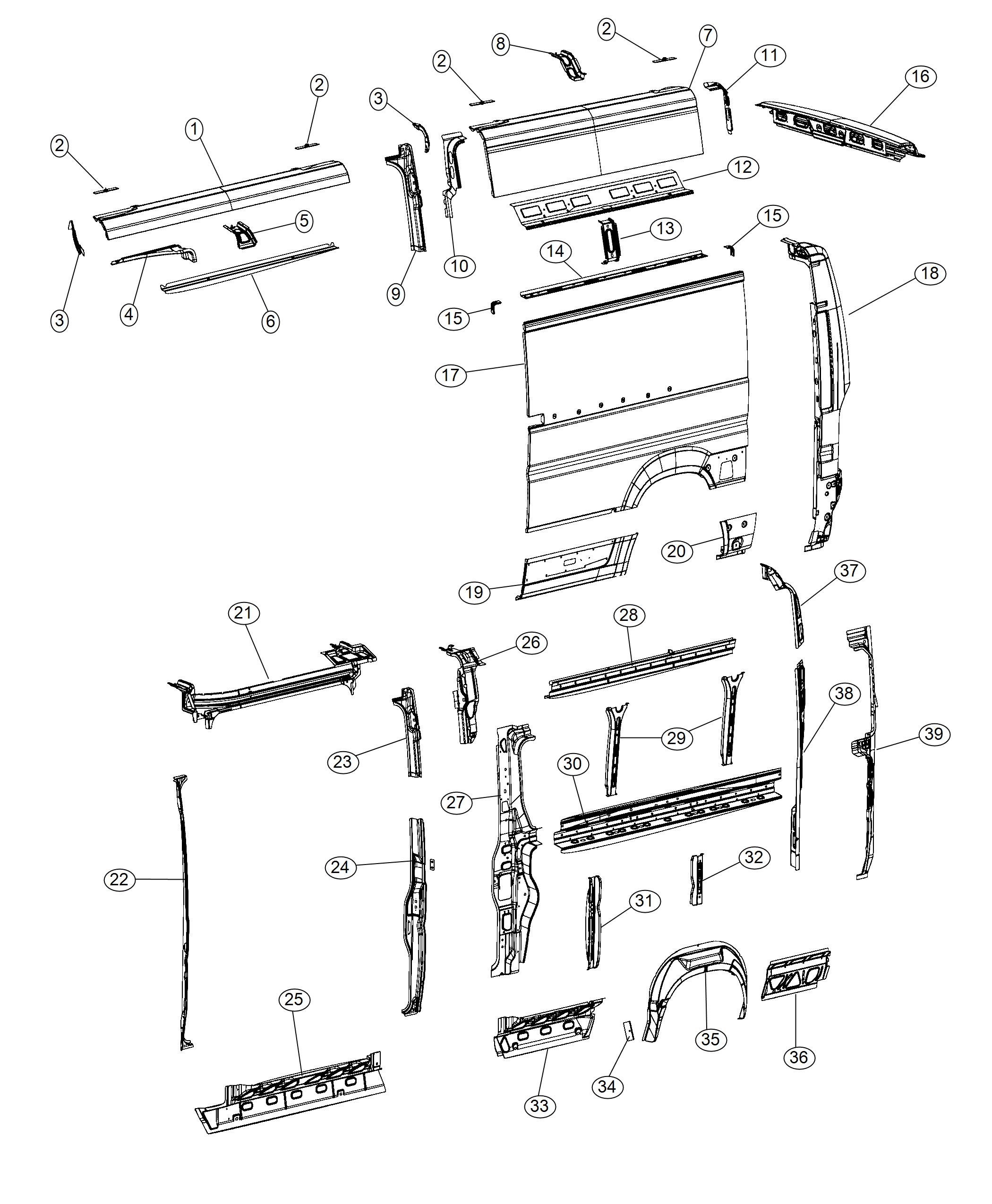 Panels Body Side 159 Wheel Base with Left Sliding Door. Diagram