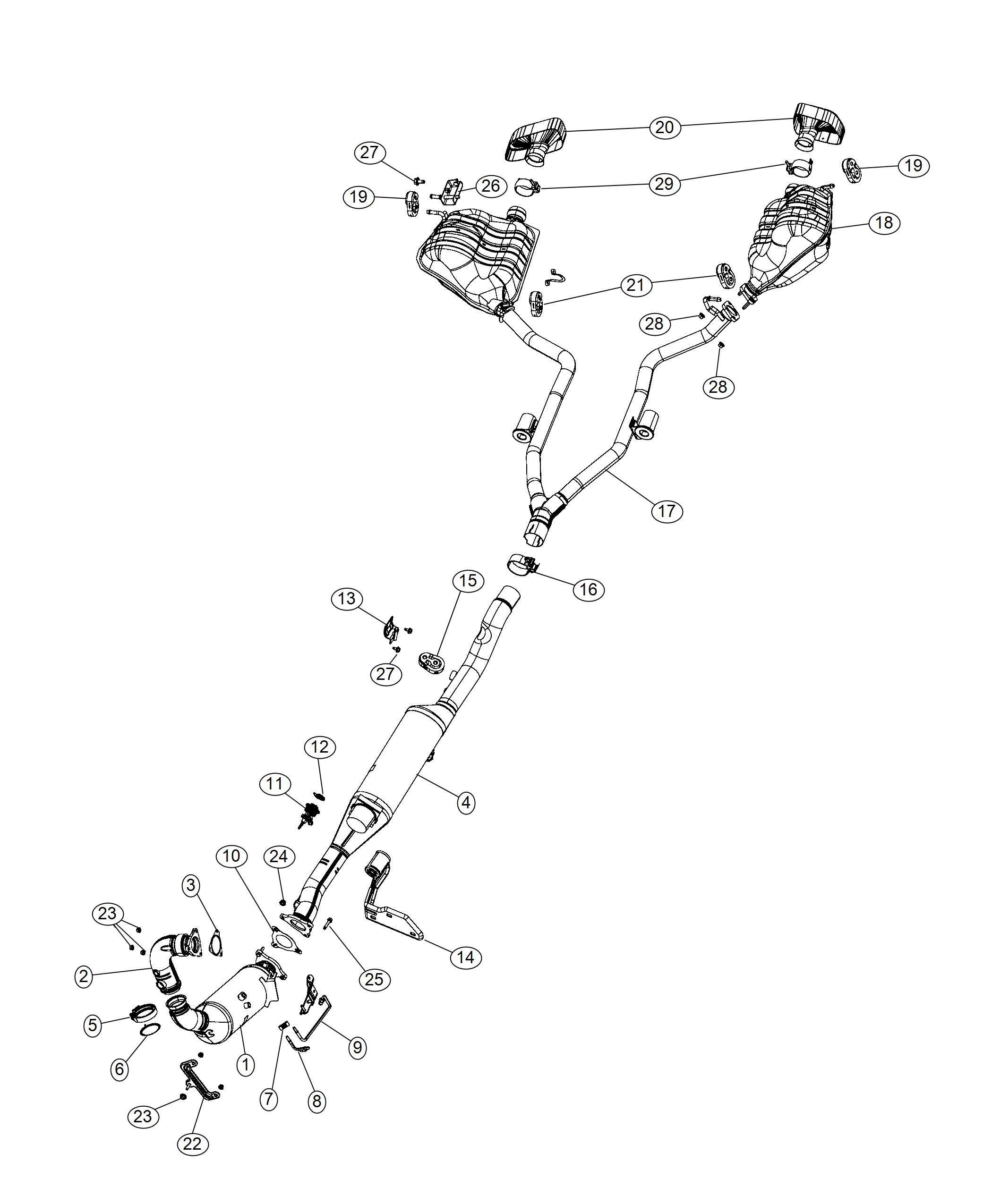 Diagram Exhaust System 3.0L [3.0L V6 Turbo Diesel Engine w/ESS]. for your 2004 Jeep Grand Cherokee   