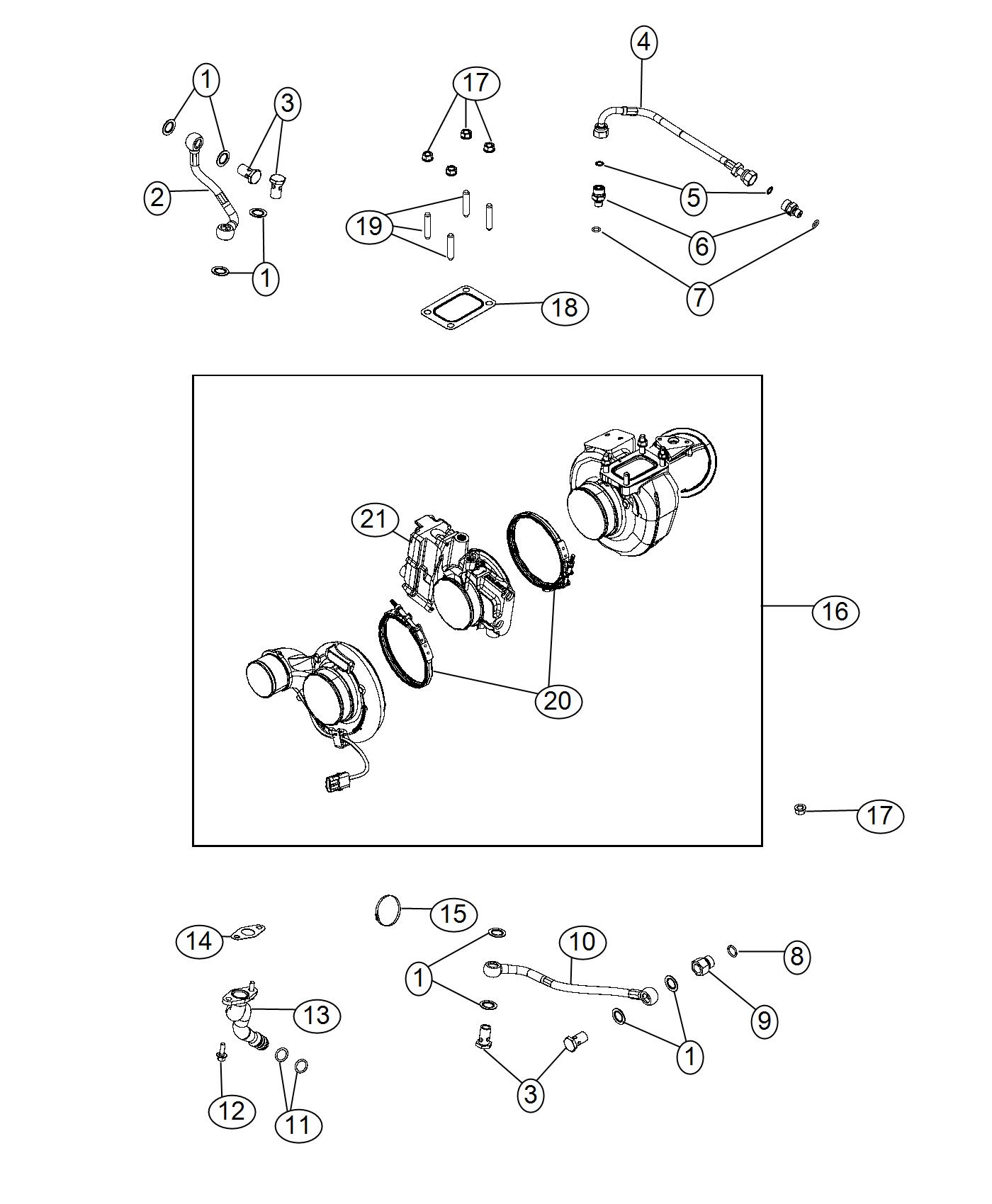 Diagram Turbo Charger Oil Lines And Plumbing 6.7L Diesel [6.7L Cummins Turbo Diesel Engine]. for your Dodge Ram 3500  