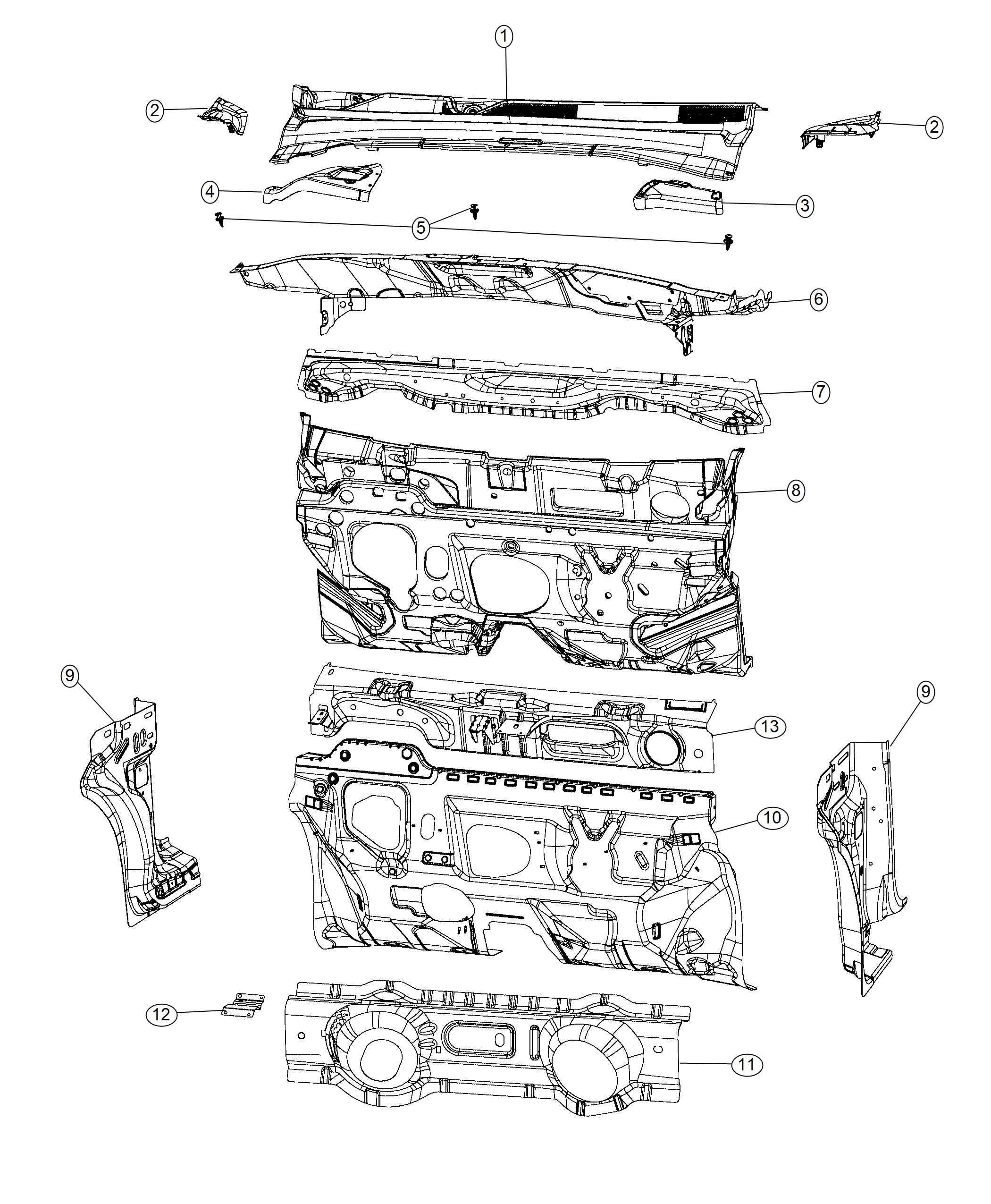 Cowl , Dash Panel and Related Parts. Diagram