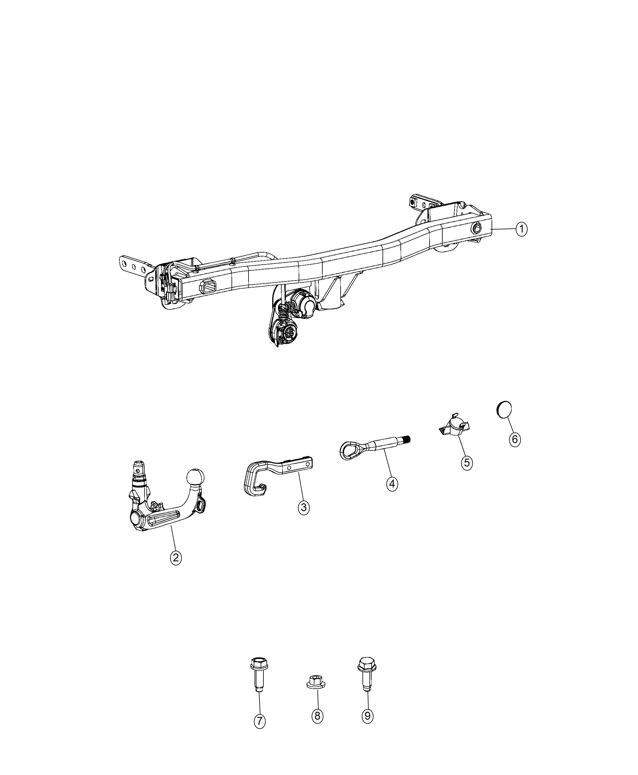 Tow Hooks and Hitch, Rear. Diagram