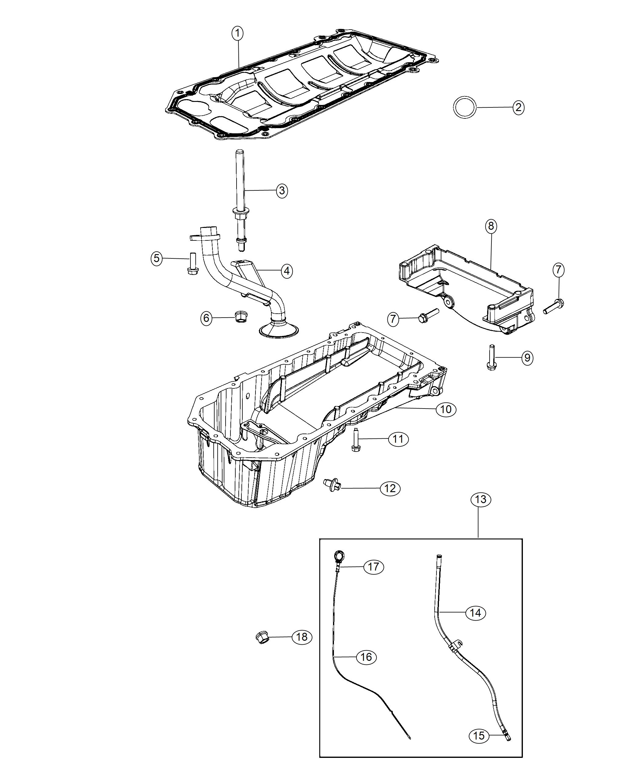 Diagram Engine Oil Pan, Engine Oil Level Indicator And Related Parts 6.4L. for your 2000 Chrysler 300  M 