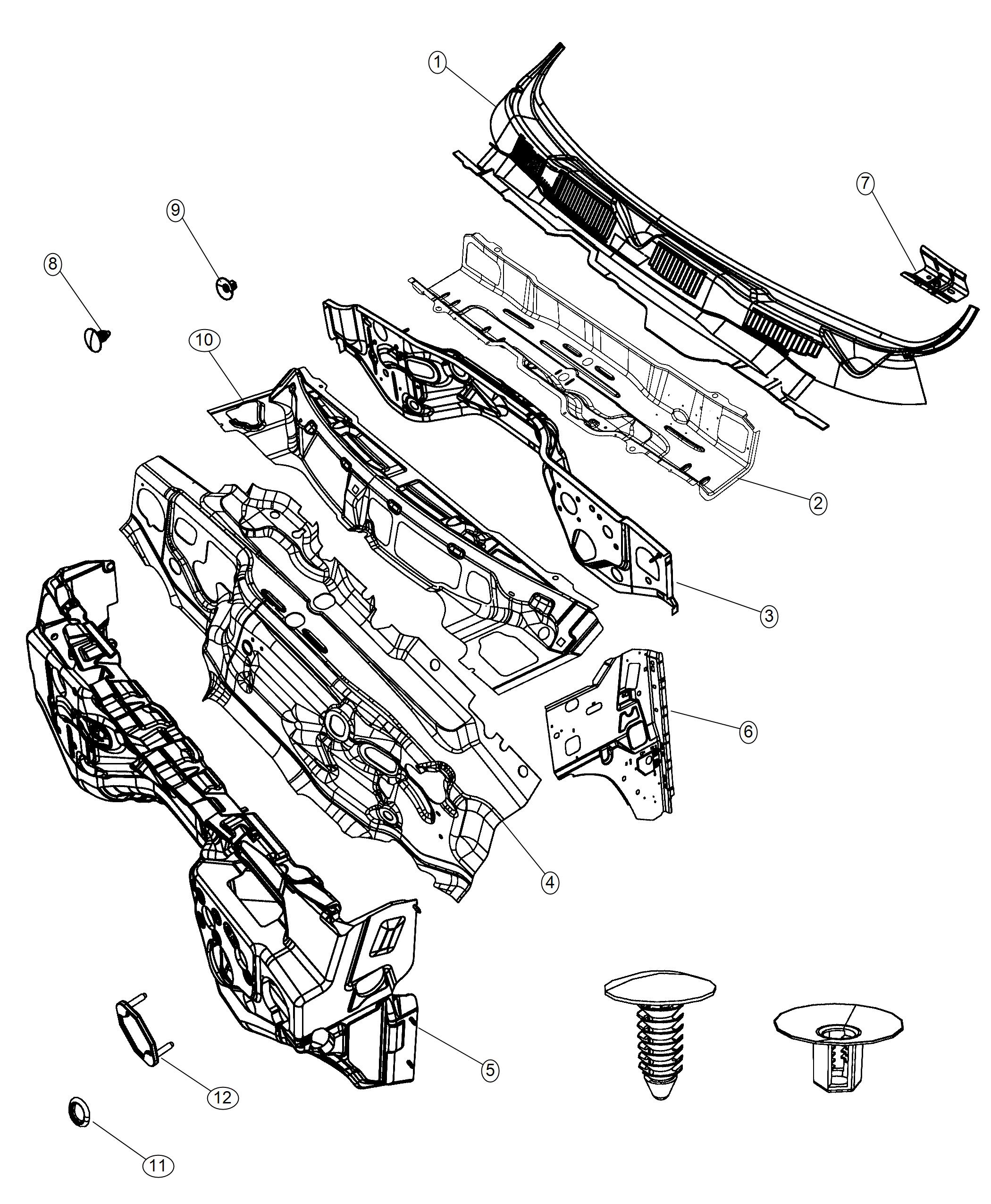 Cowl , Dash Panel and Related Parts. Diagram