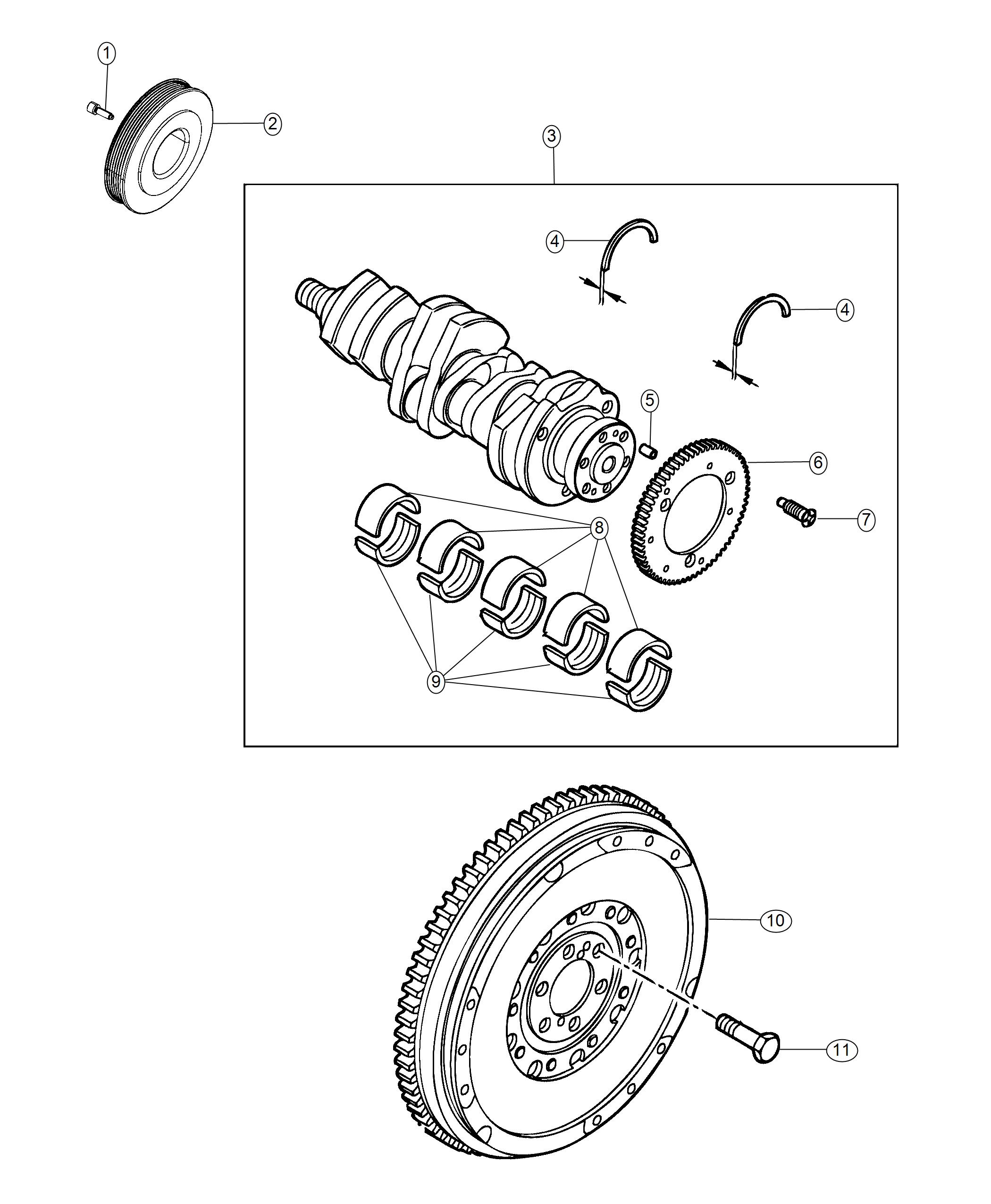 Diagram Crankshaft, Crankshaft Bearings, Damper And Flywheel 1.6L Diesel. for your 2002 Jeep Wrangler   