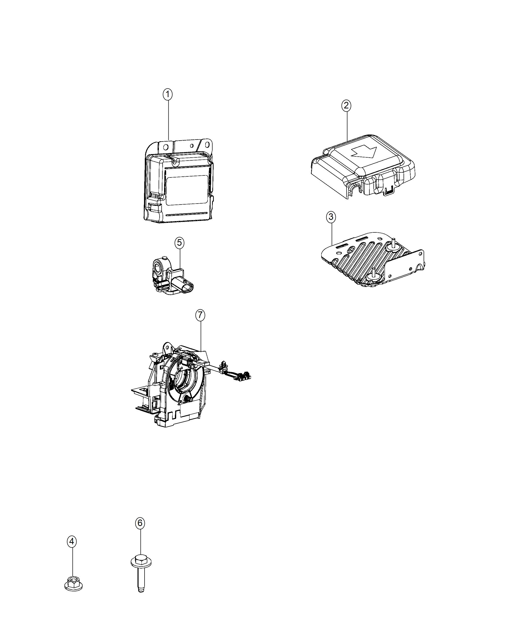 Diagram Air Bag Modules, Impact Sensors, and Clockspring. for your 2022 Ram 3500   