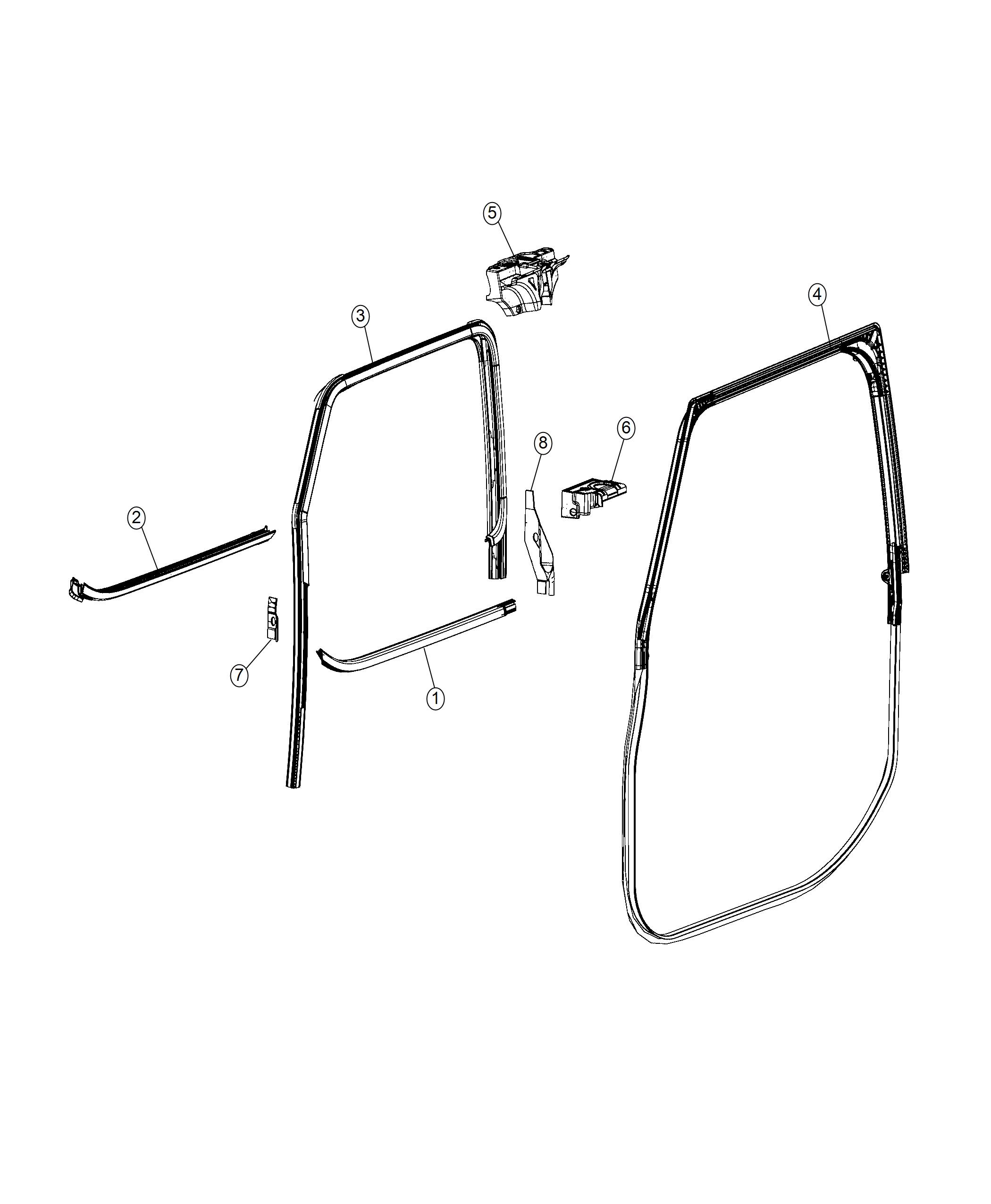 Diagram Weatherstrips, Front Door. for your 2018 Jeep Wrangler   