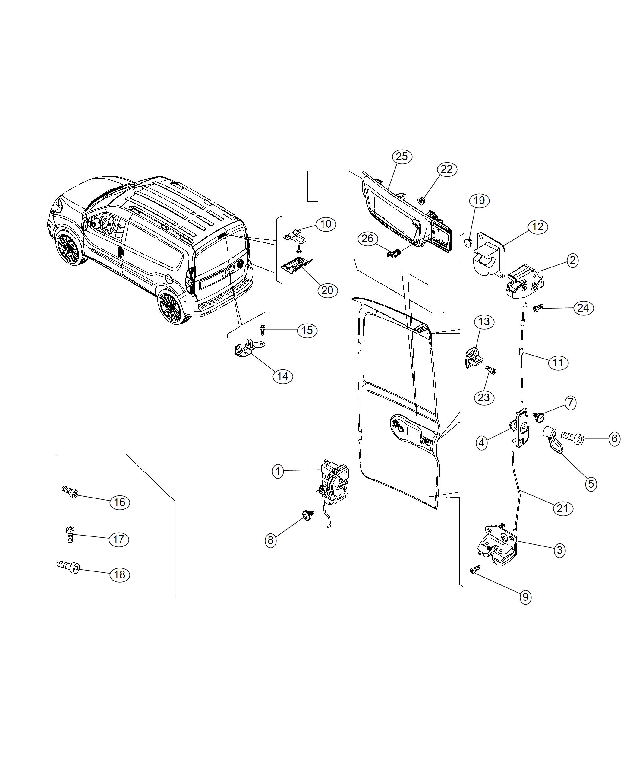 Diagram Rear Cargo Door Latches and Linkage. for your 2021 Dodge Charger   