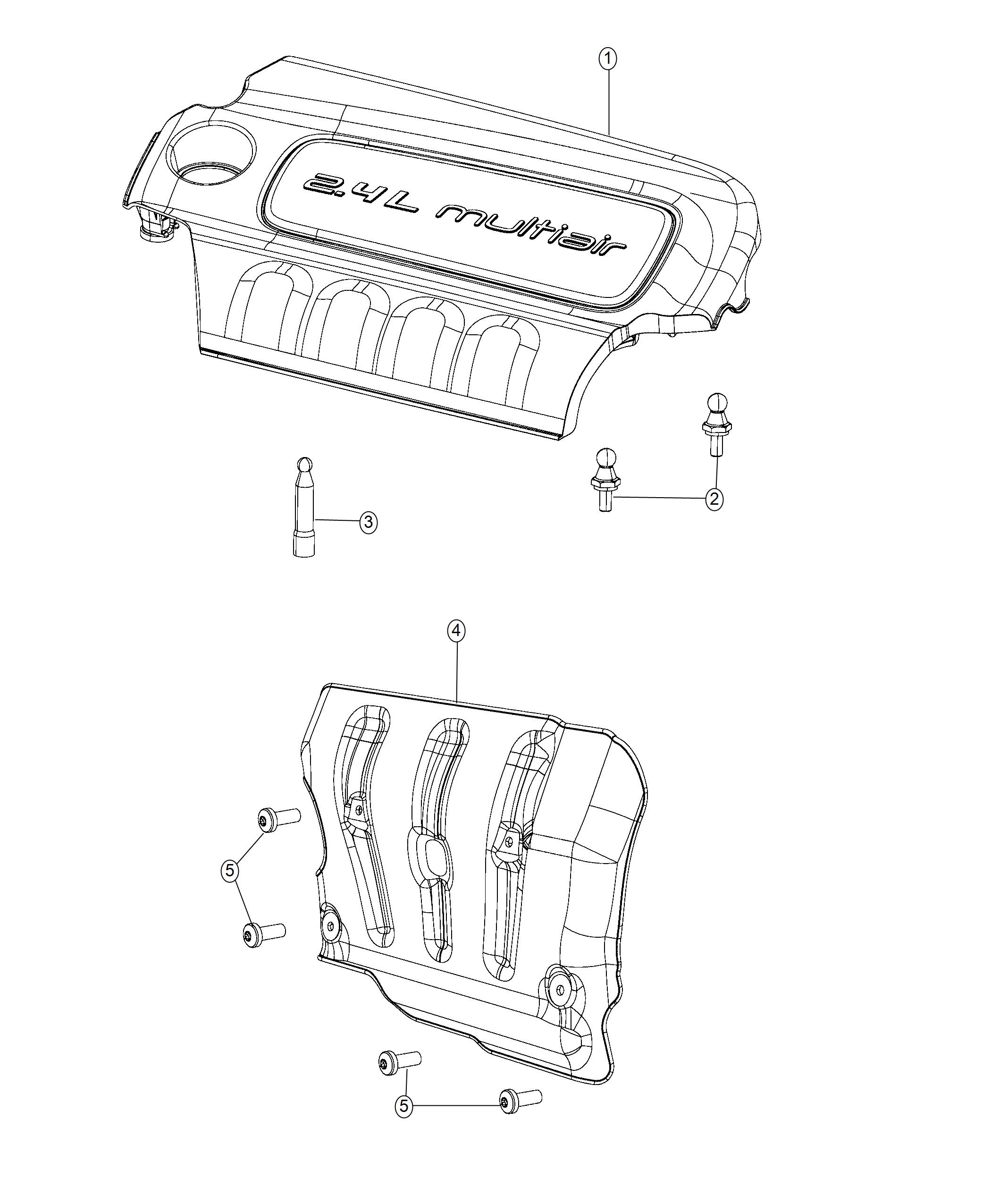 Diagram Engine Cover And Related Parts 2.4L. for your 2012 Jeep Grand Cherokee 5.7L V8 4X4  