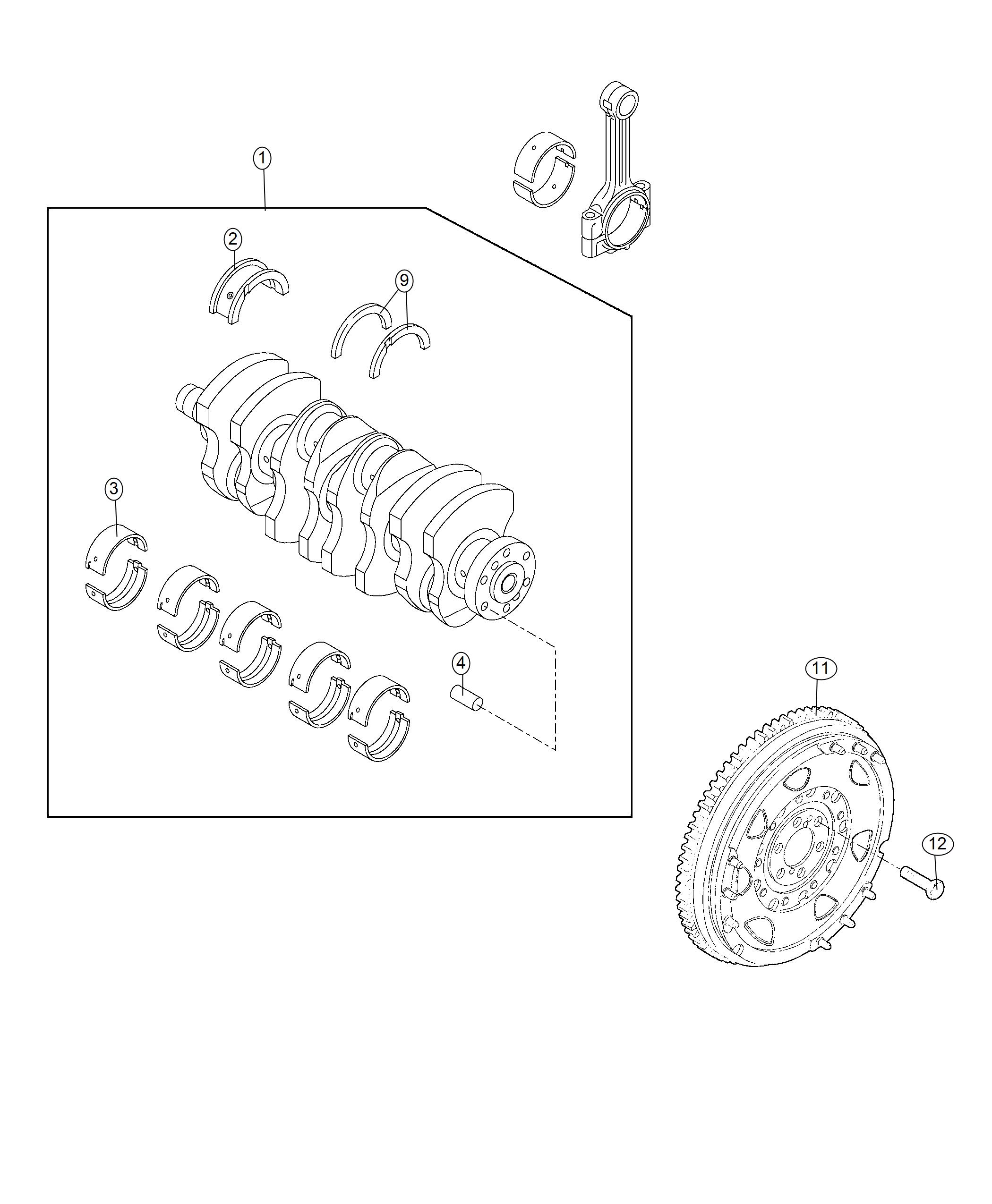 Diagram Crankshaft, Crankshaft Bearings, Damper And Flywheel. for your 2001 Chrysler 300  M 