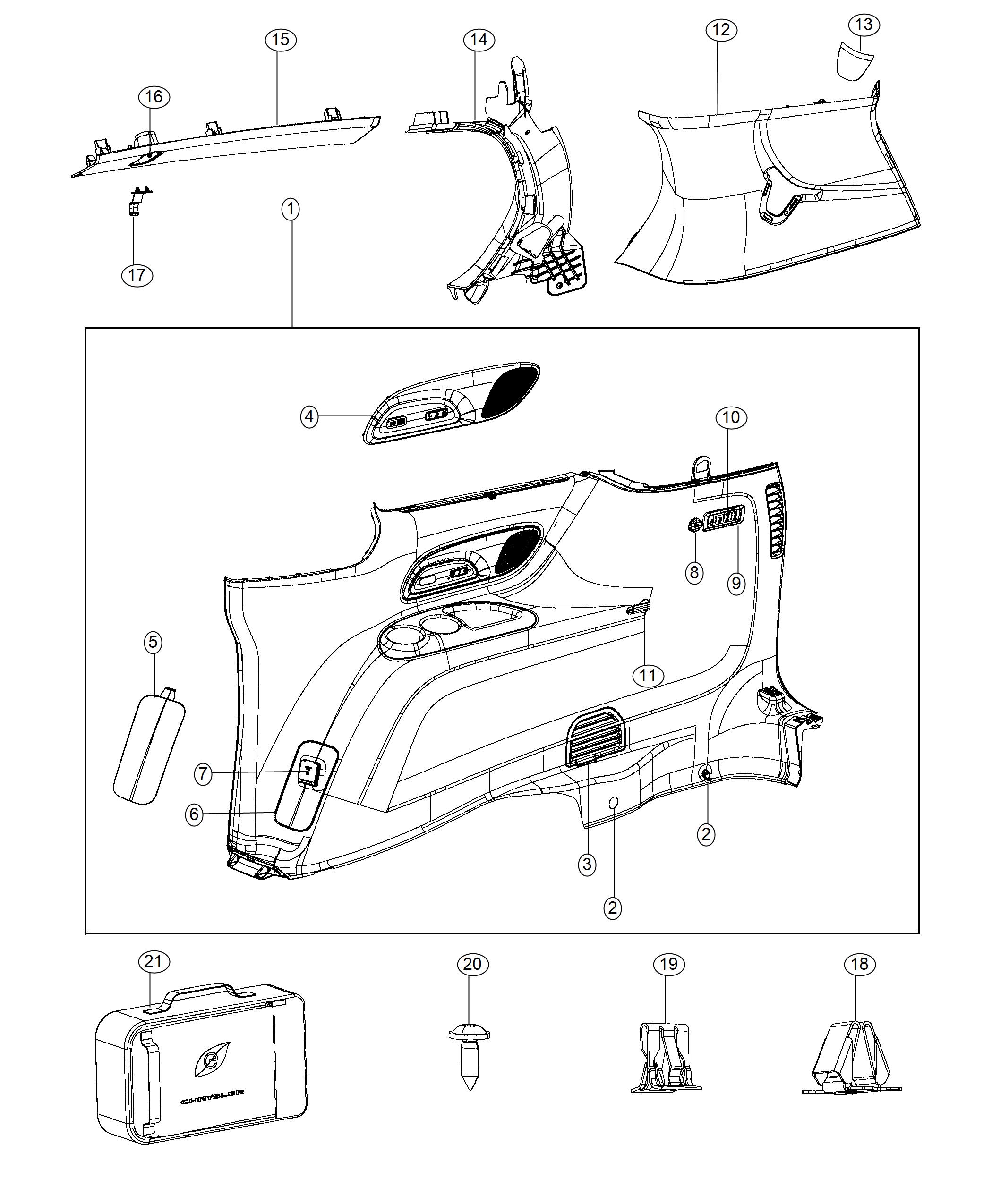 Diagram Right Quarter Trim Panel. for your 2007 Chrysler Pacifica   