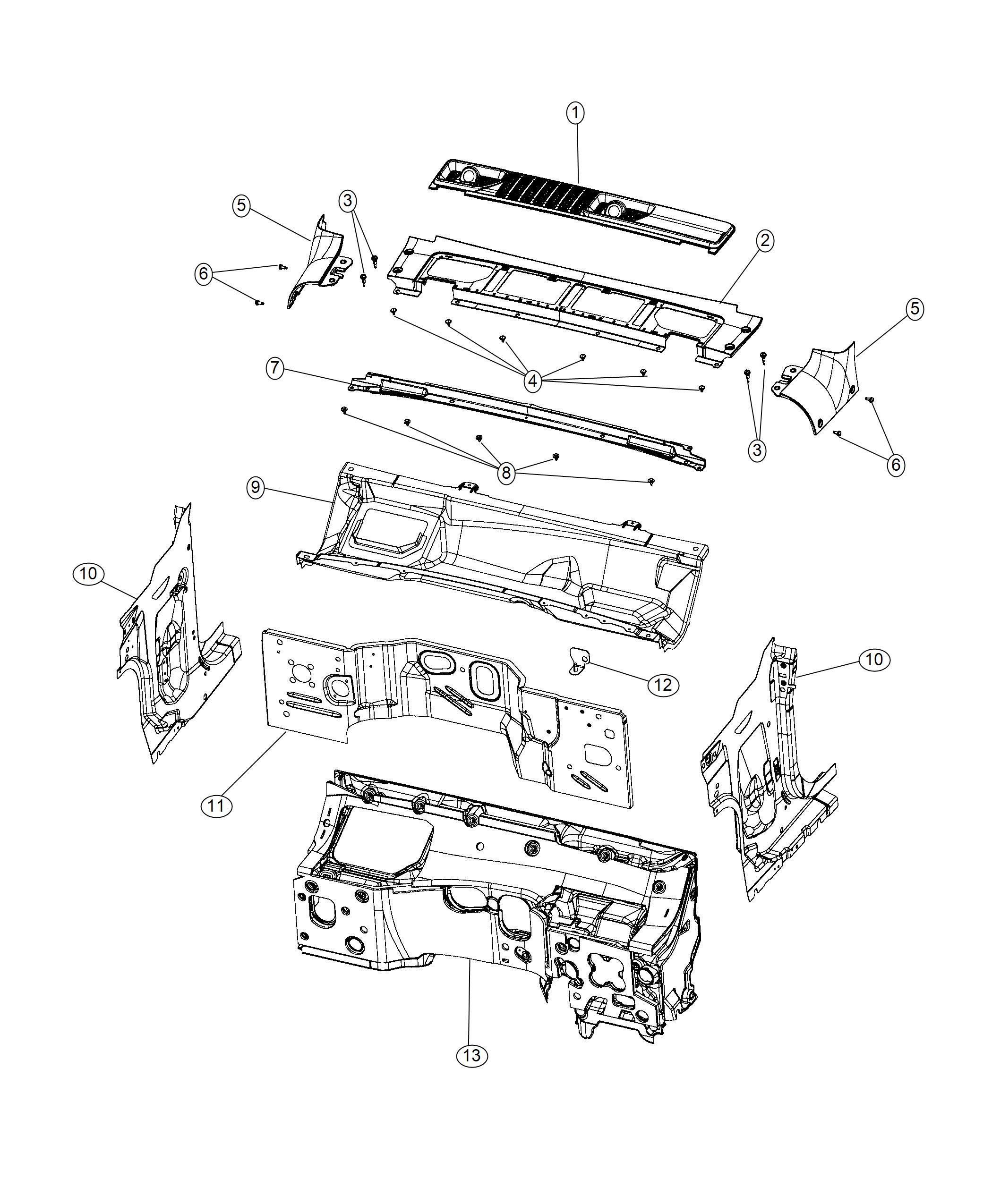 Diagram Cowl , Dash Panel and Related Parts. for your Jeep Wrangler  