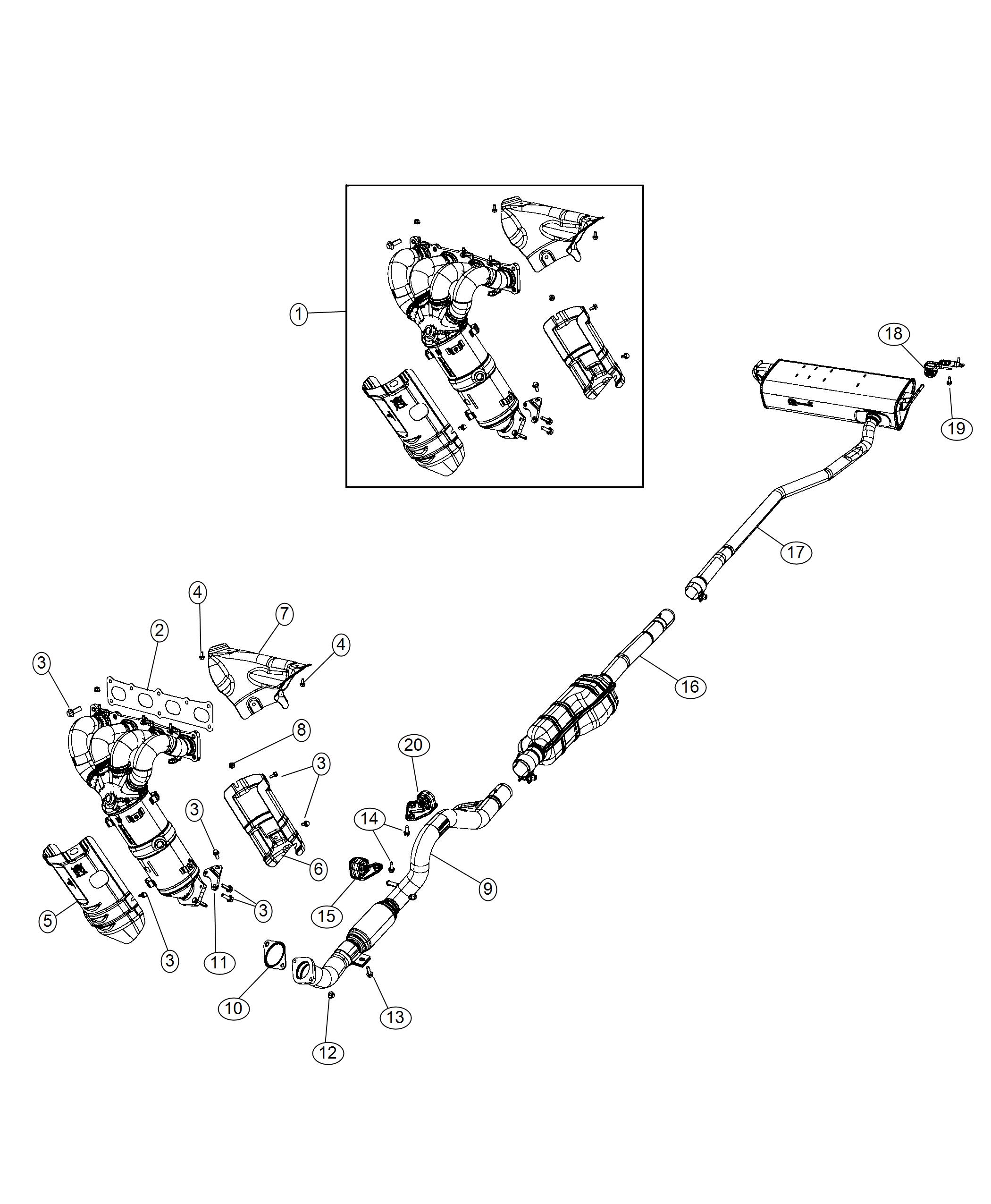 Diagram Exhaust System 2.4L [2.4L I4 MultiAir Engine w/ ESS],[2.4L I4 MultiAir Engine]. for your 2004 Chrysler 300  M 