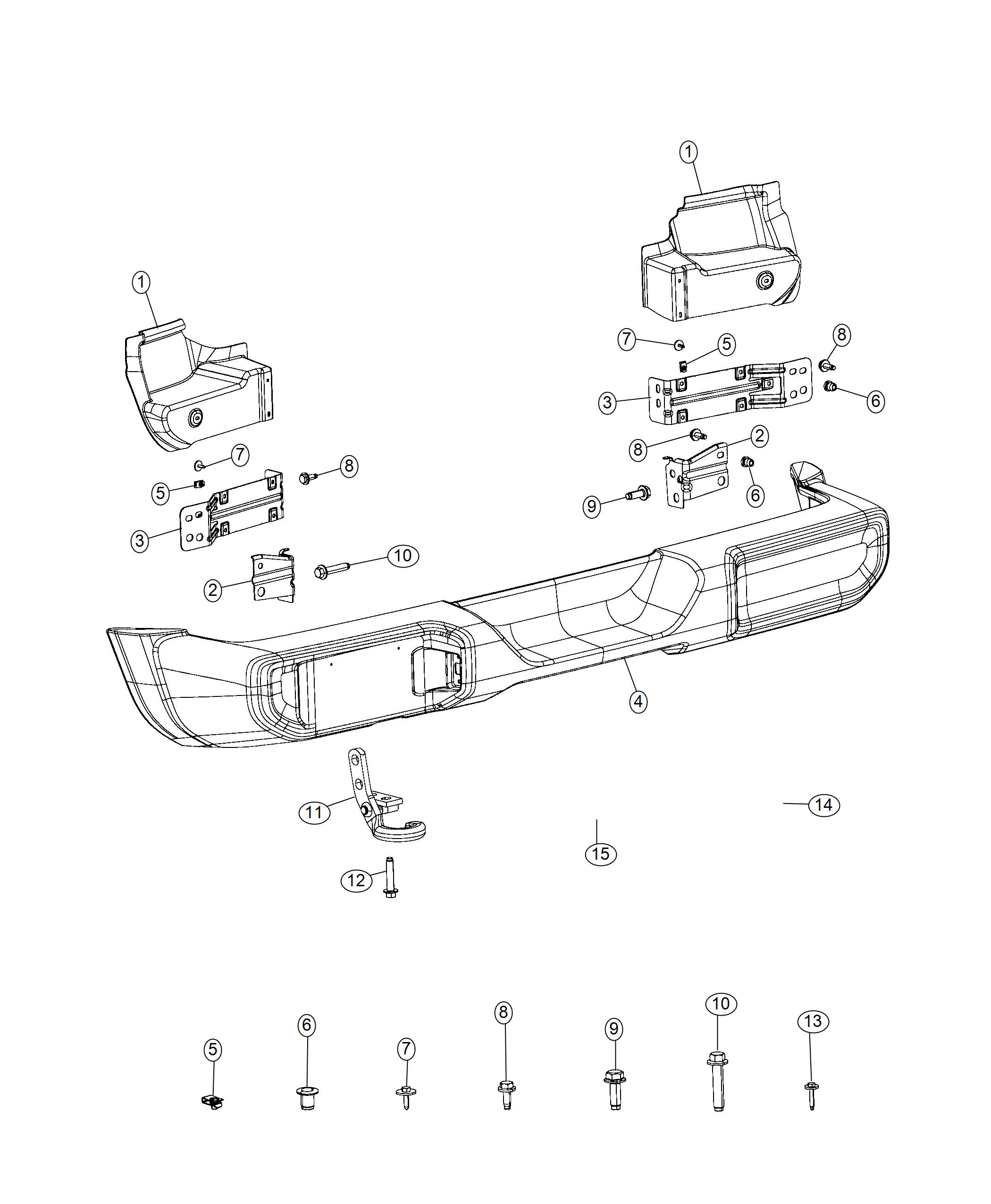 Diagram Rear Bumper, [BLOW MOLDED BLACK REAR BUMPER]. for your Jeep Wrangler  