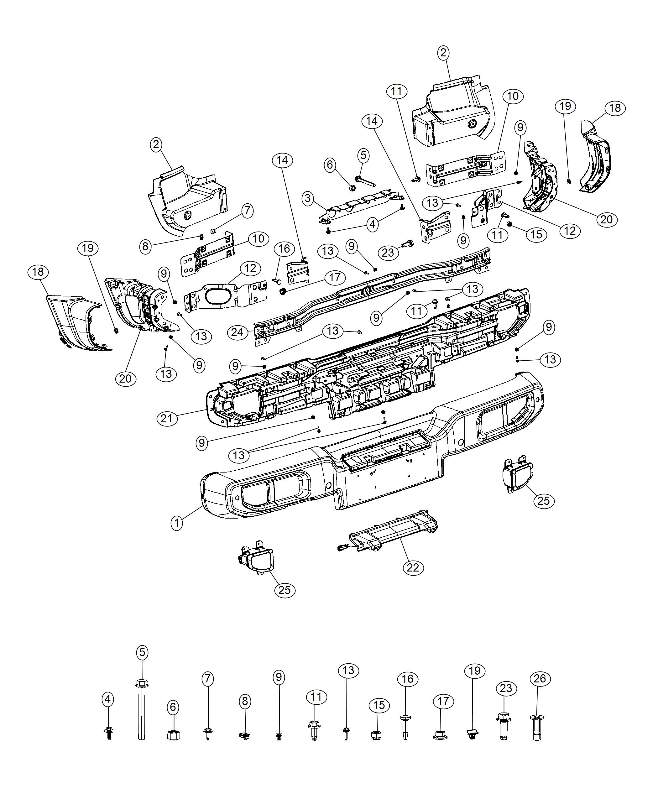 Diagram Rear Bumper, [Painted Rear Bumper], Export. for your 2012 Jeep Wrangler   