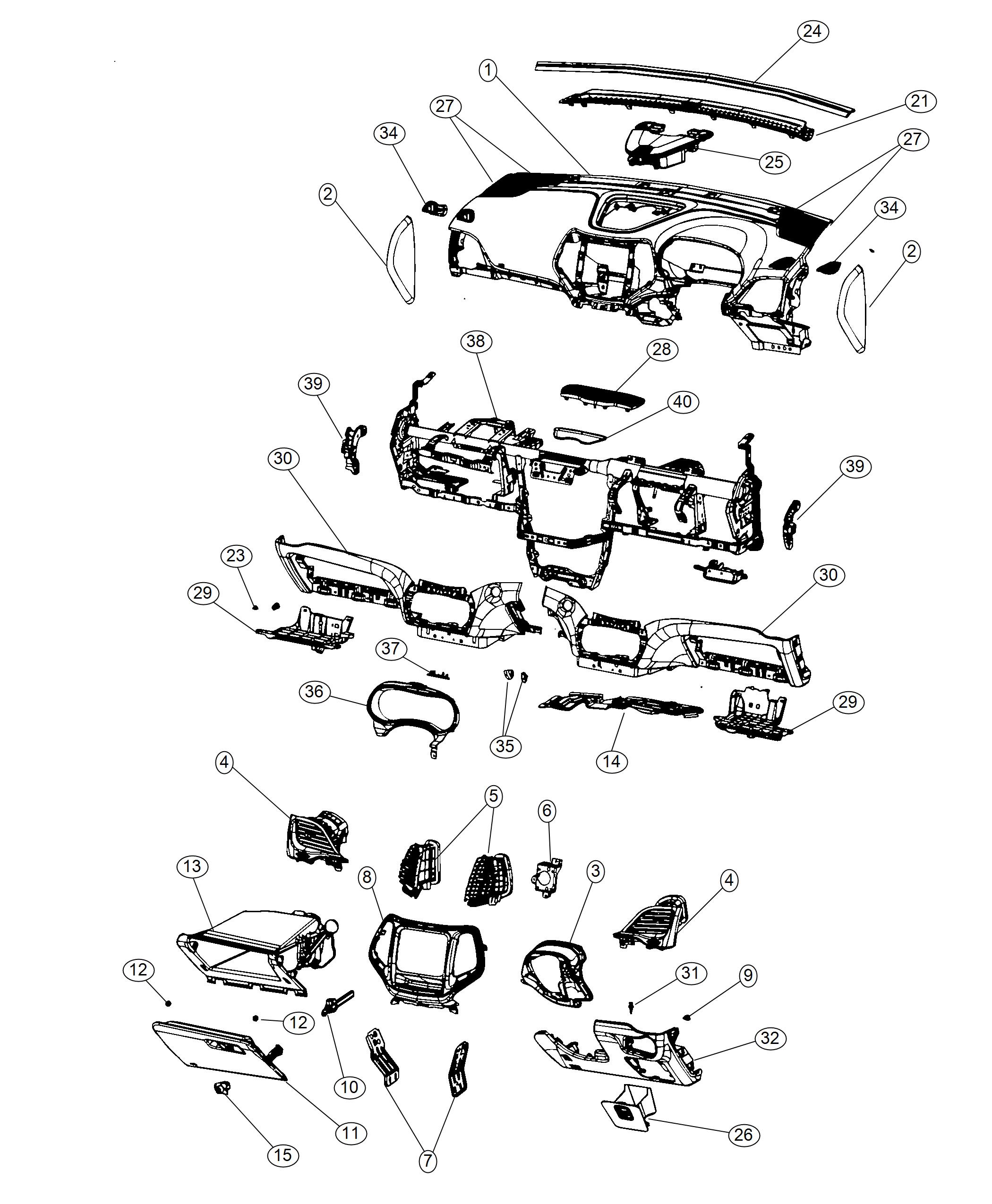 Diagram Instrument Panel - RHD. for your Jeep Cherokee  