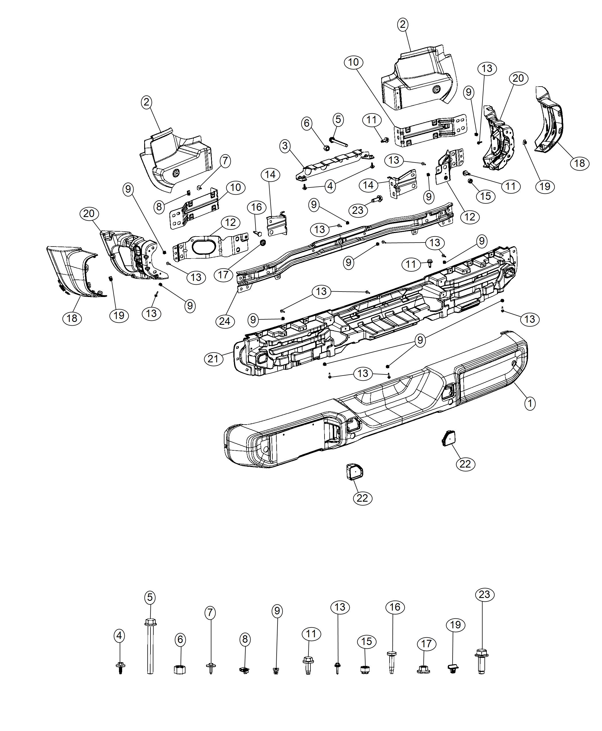 Diagram Rear Bumper, [Painted Rear Bumper]. for your Jeep Wrangler  