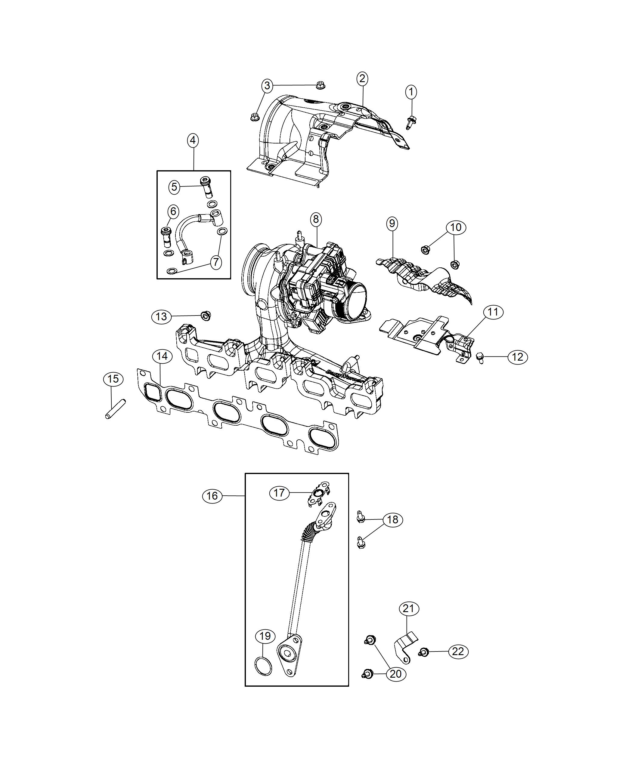 Diagram Turbocharger/Exhaust Manifold And Oil Hoses/Tubes 1.6L Diesel. for your Jeep