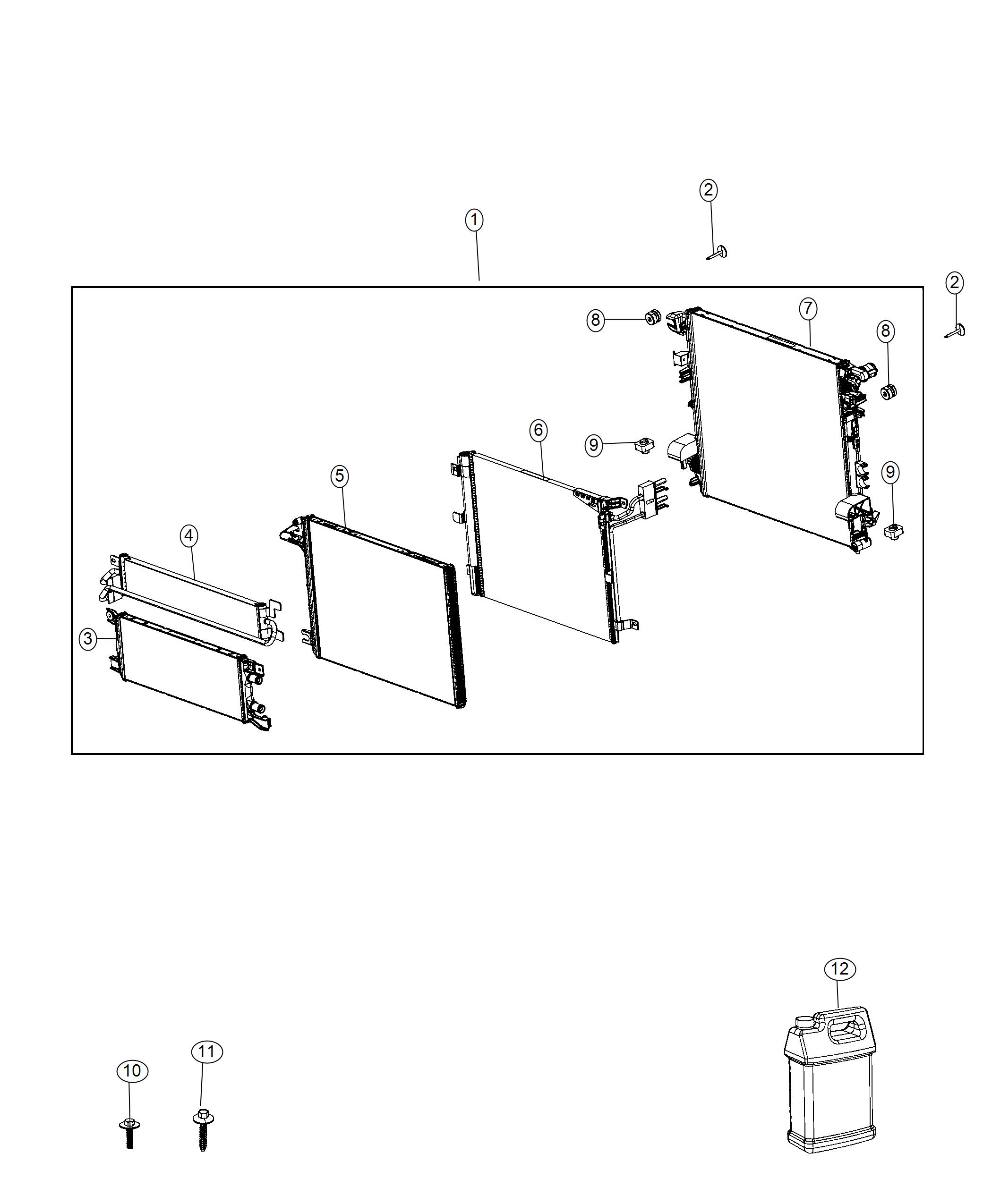 Diagram Cooling Modules, Radiator, Condenser And Related Parts. for your Jeep