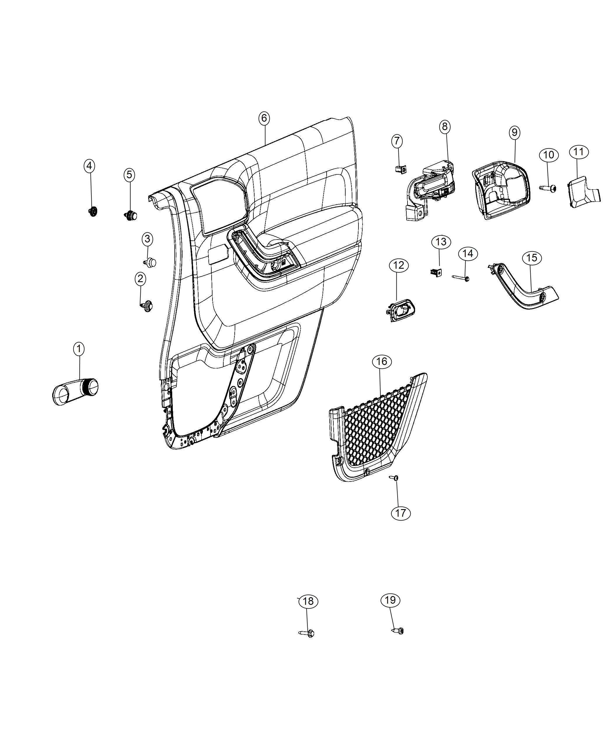 Diagram Front Door Trim Panels - Full. for your 2018 Jeep Wrangler 3.6L V6 A/T 4X4 Unlimited Rubicon 