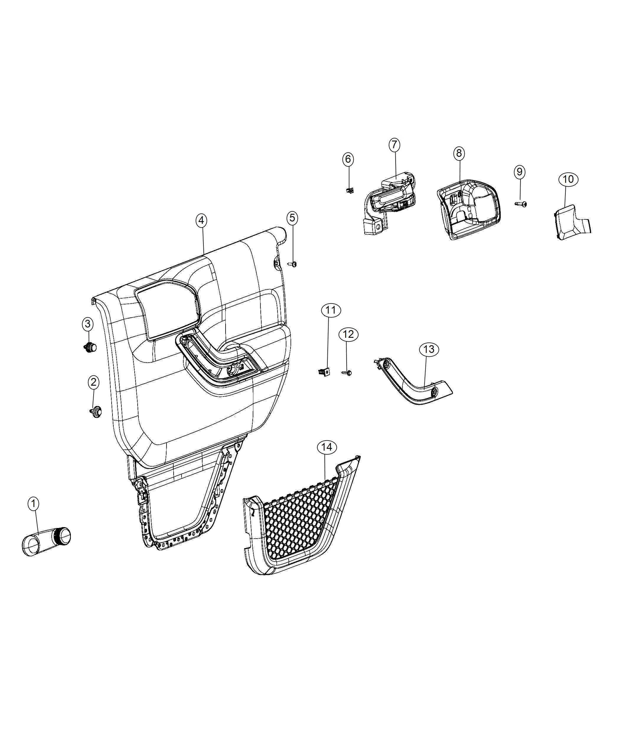 Diagram Rear Door Trim Panels - Full. for your 2018 Jeep Wrangler 3.6L V6 A/T 4X4 Unlimited Rubicon 