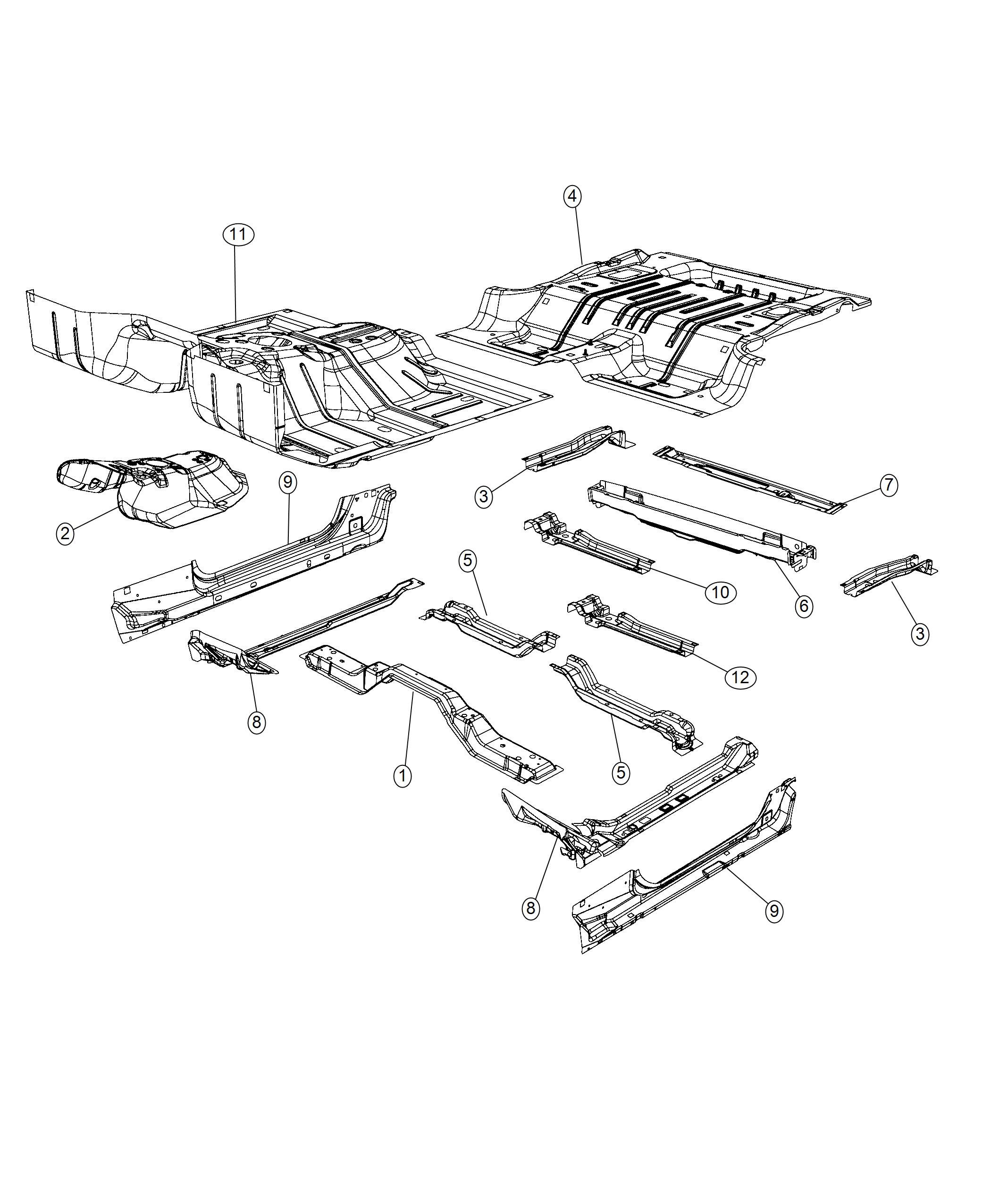 Diagram Front, Center and Rear Floor Pan Body-72. for your 2018 Jeep Wrangler   