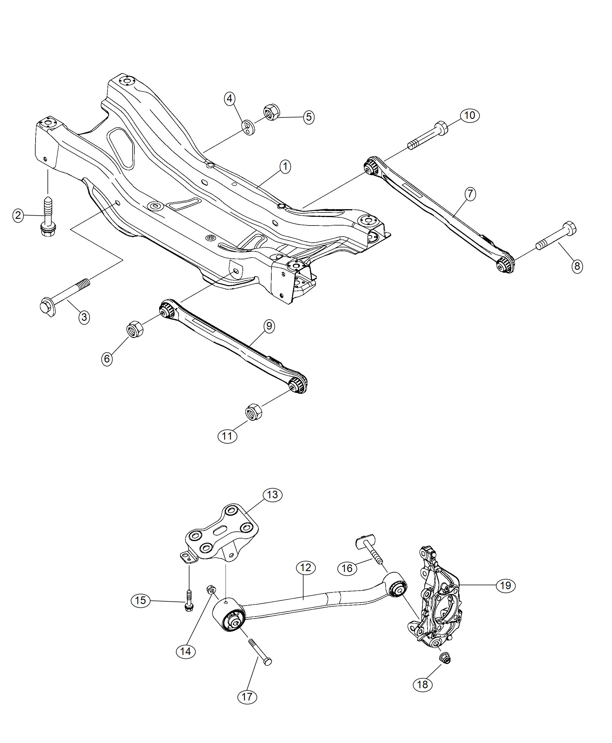 Diagram Crossmember, Links Rear Suspension 4x2. for your 2003 Chrysler 300  M 