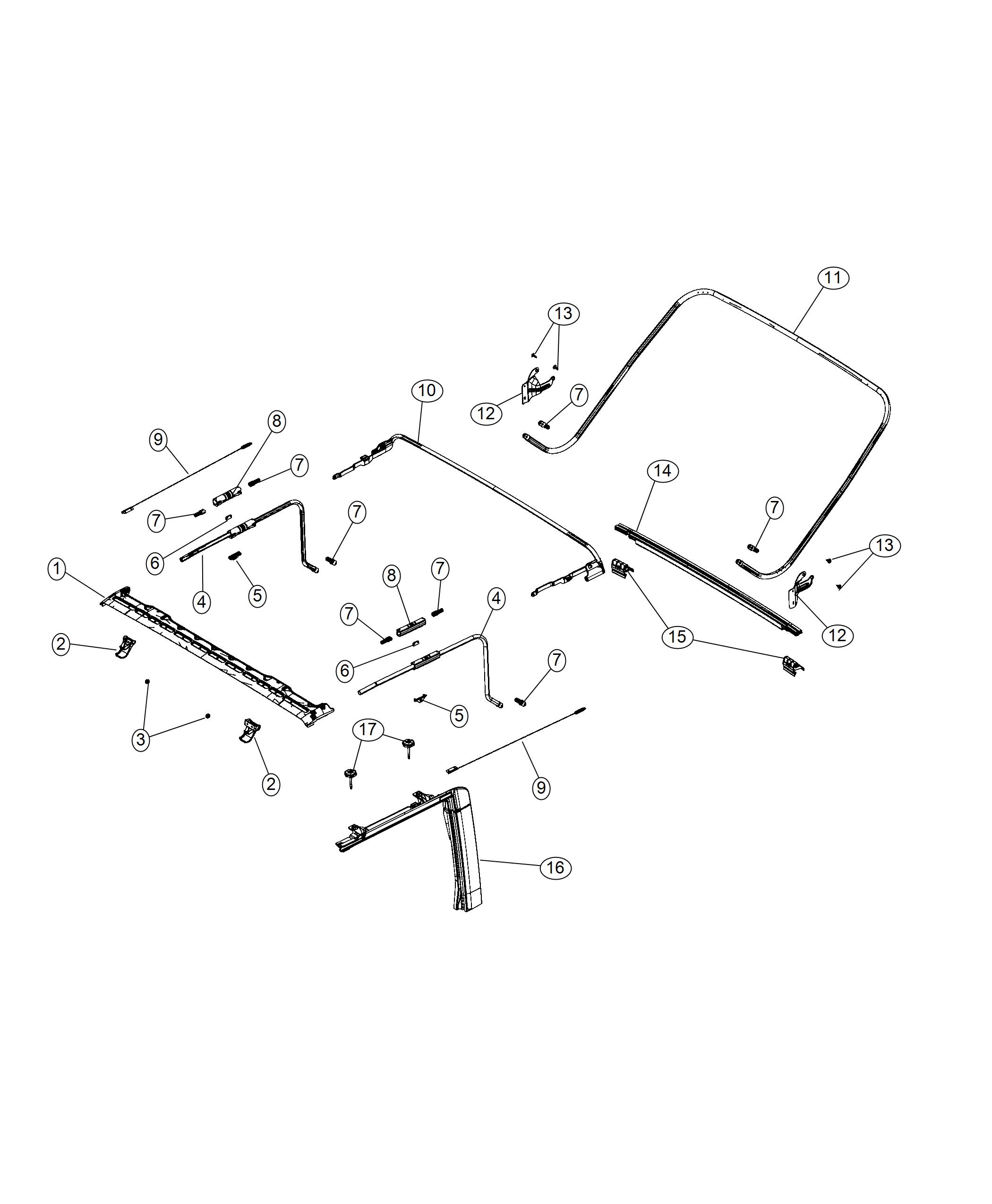 Diagram Soft Top Attaching Parts 2 Door. for your Jeep