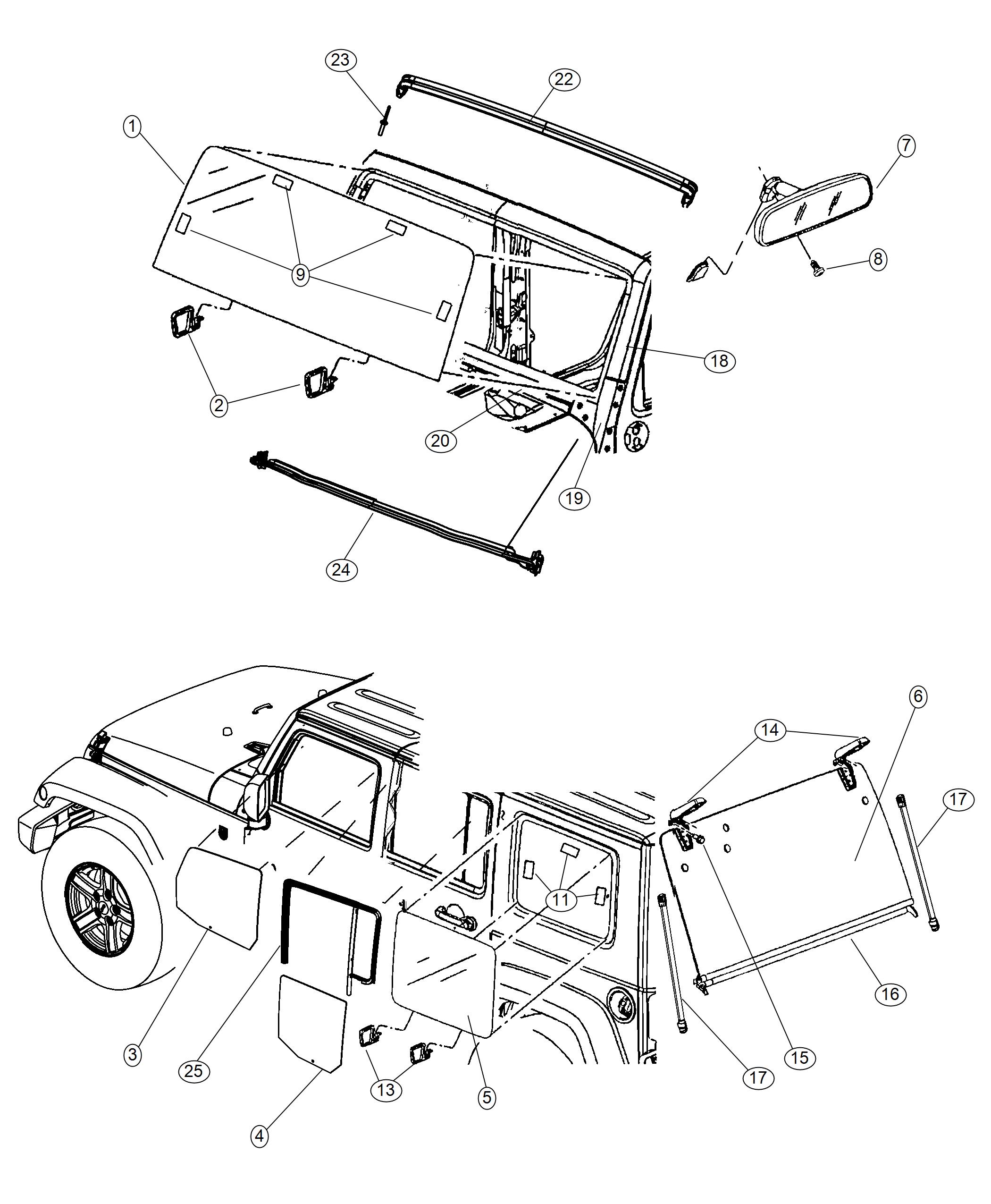 Diagram Glass, Glass Hardware and Interior Mirror. for your Jeep