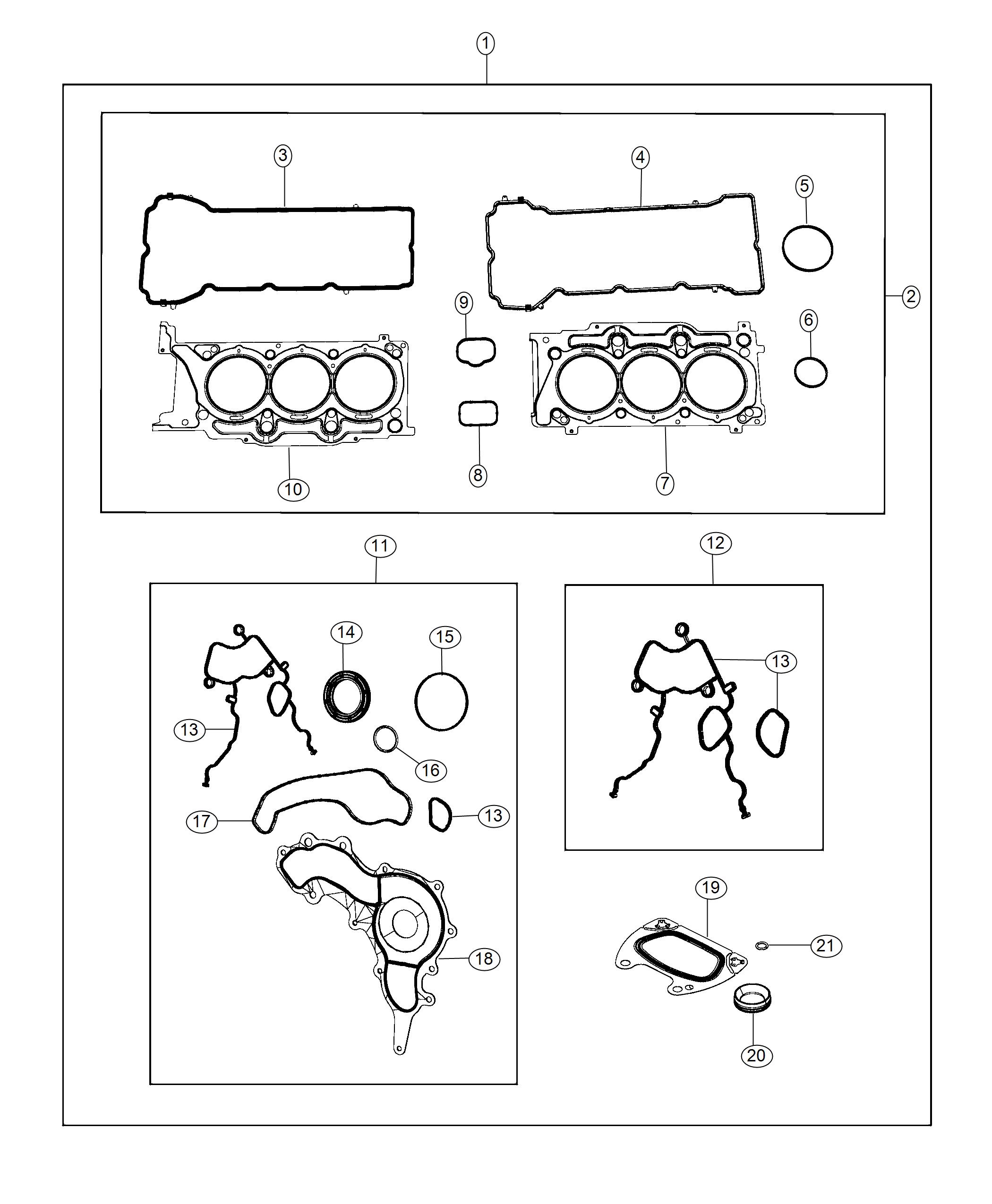 Diagram Engine Gasket/Install Kits 3.6L. for your Dodge Grand Caravan  