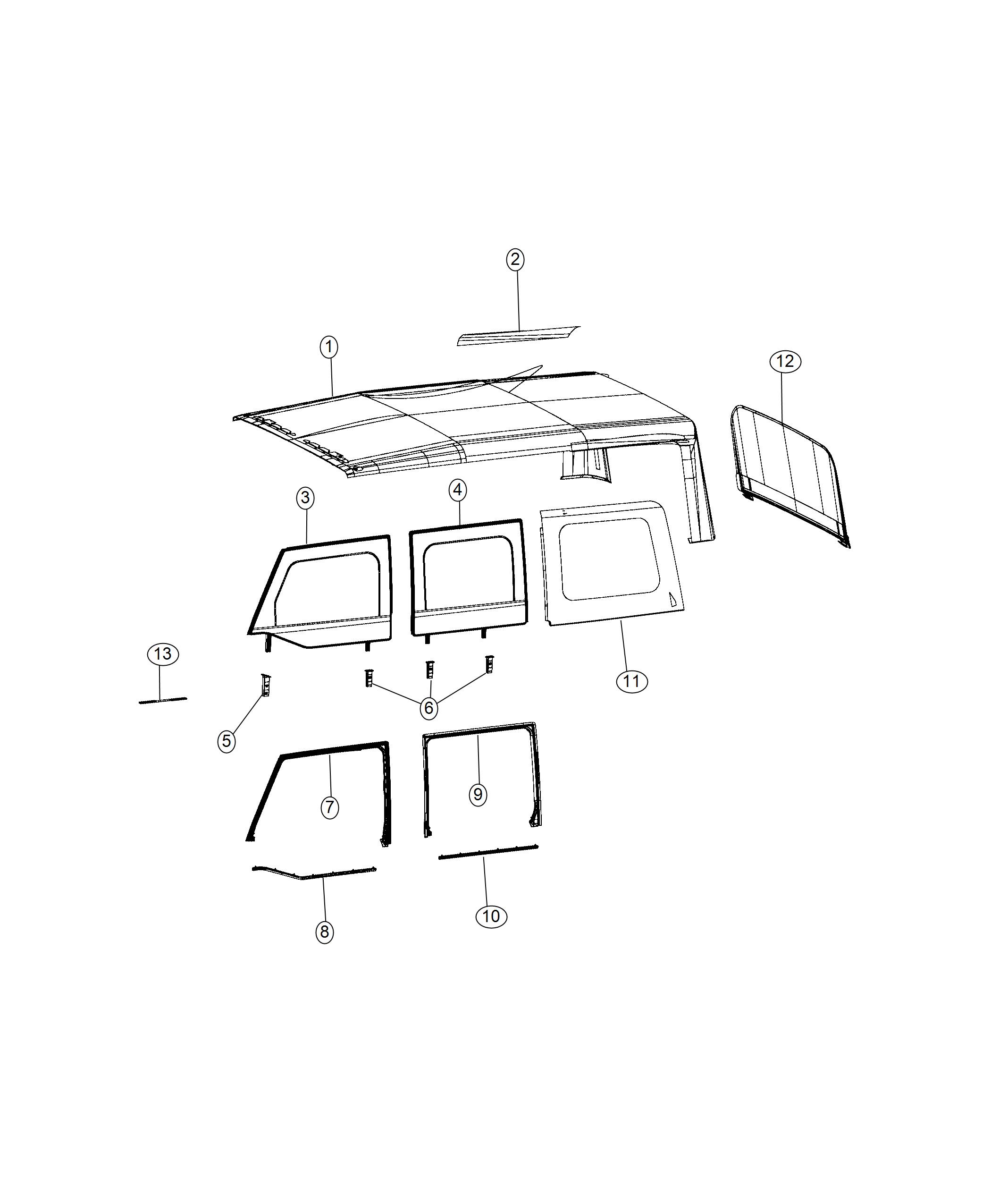 Soft Top and Windows 4 Door. Diagram