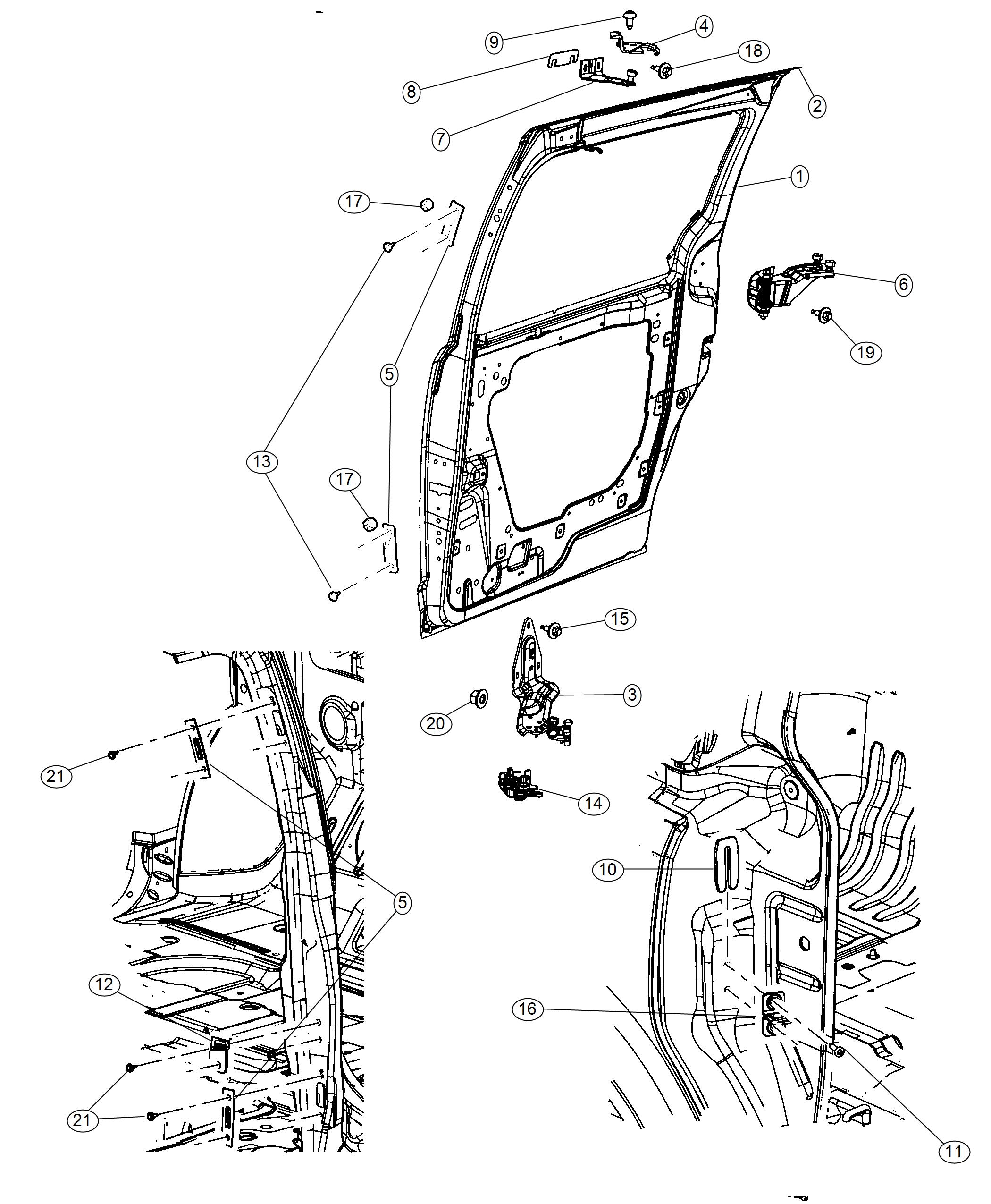 Diagram Sliding Door, Shell and Hinges. for your 2021 Dodge Charger   