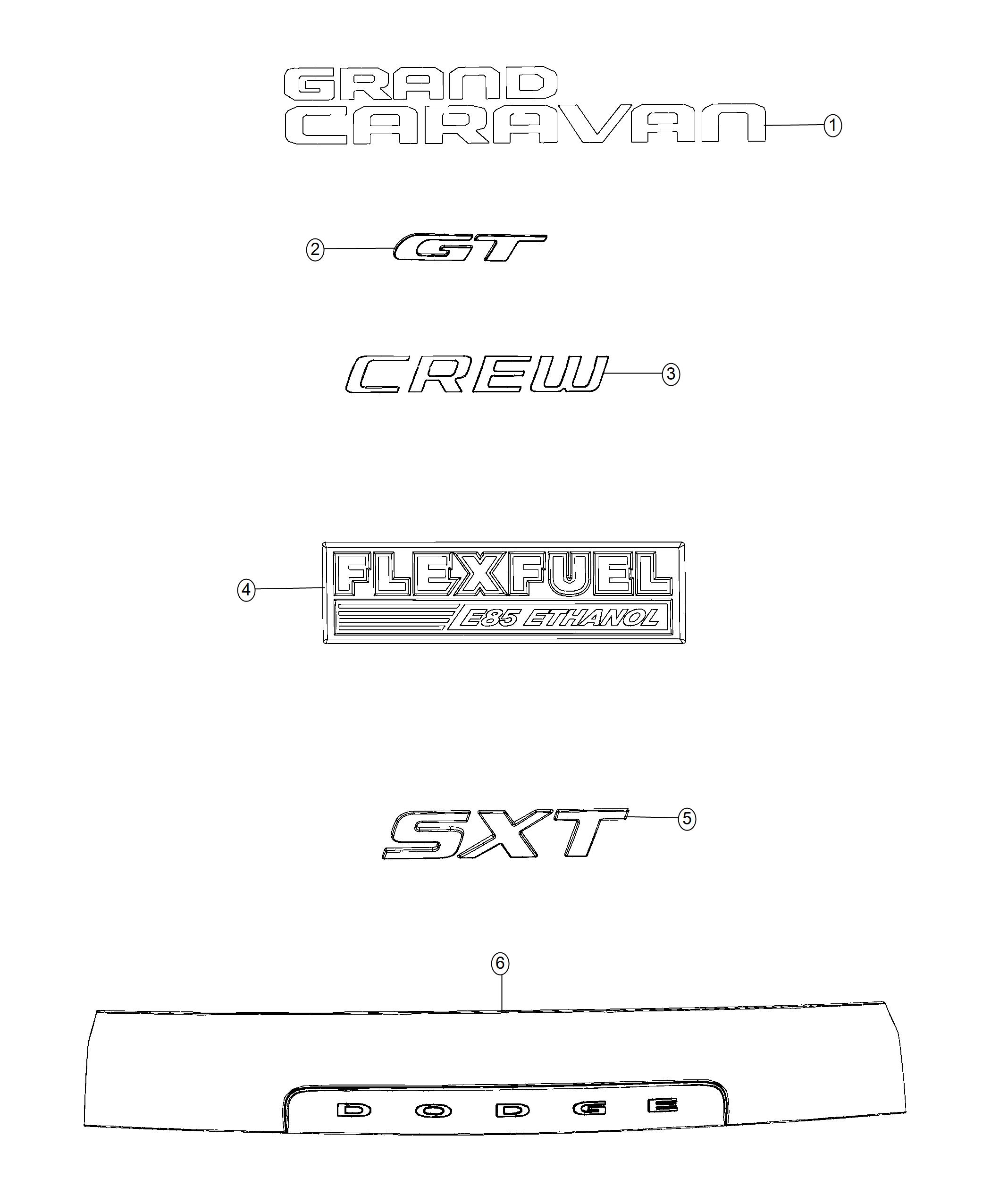 Diagram Nameplates, Emblems and Medallions. for your Dodge Grand Caravan  