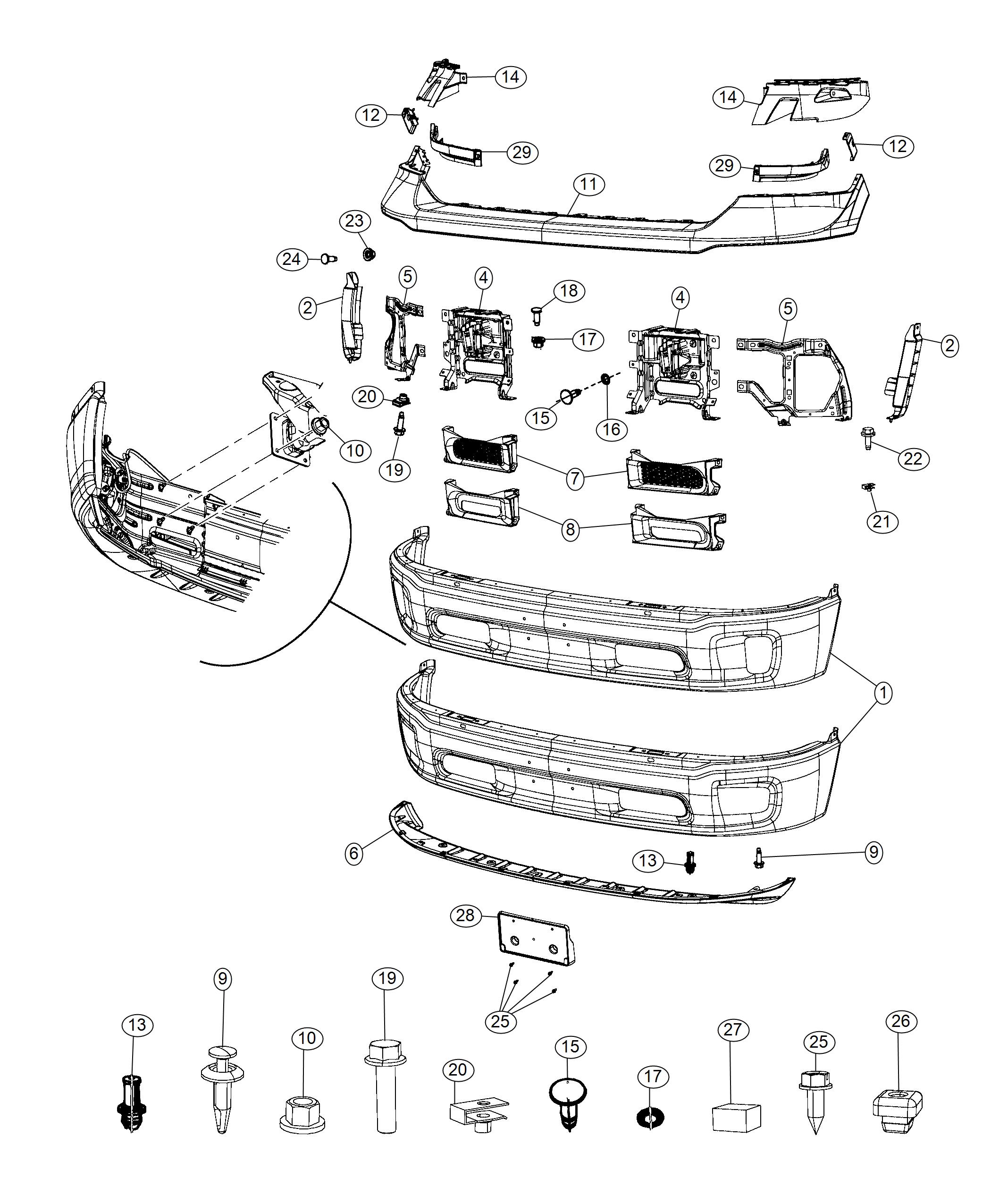 Diagram Bumper, Front. for your 2005 Dodge Ram 1500   