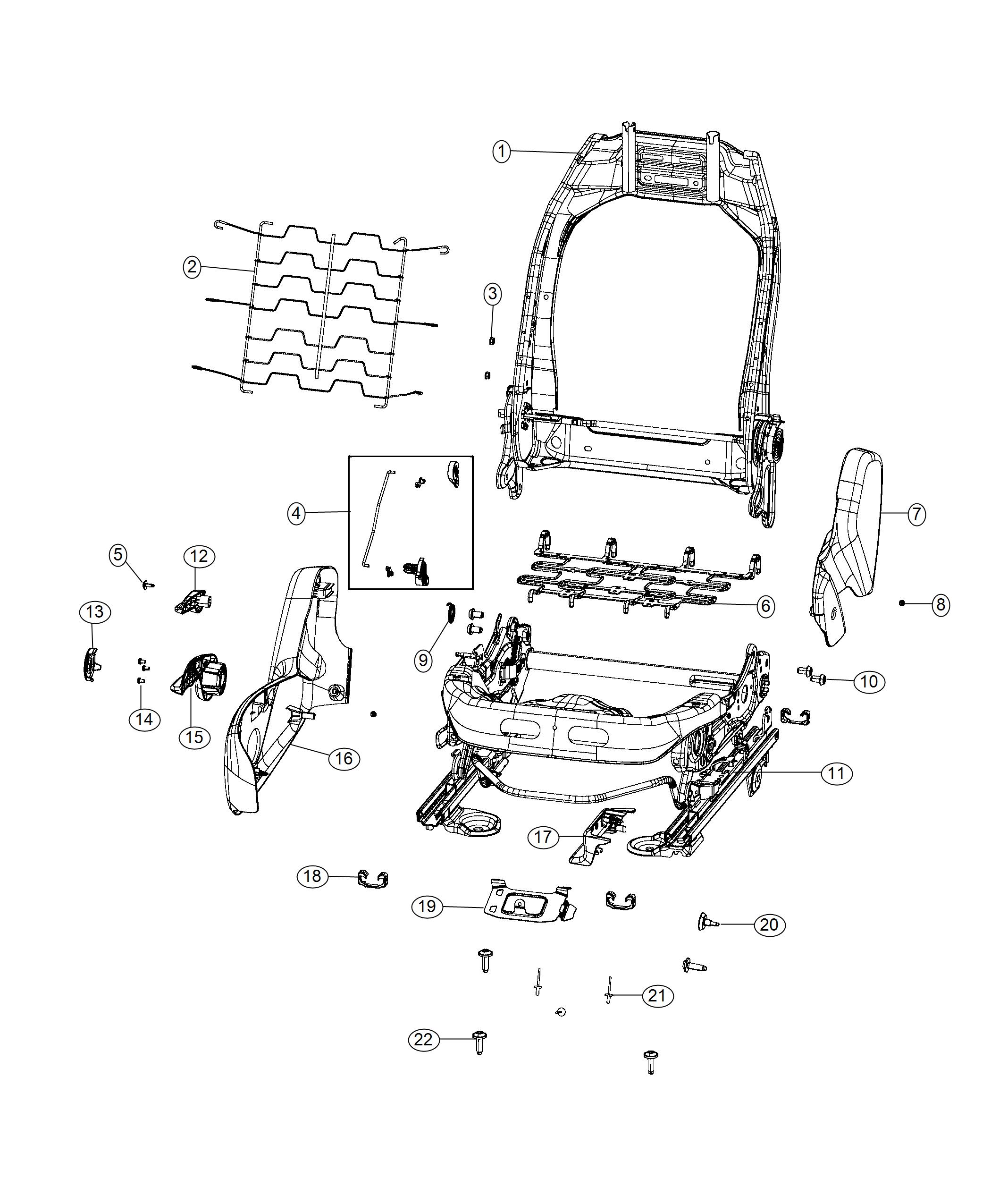 Front Seat - Adjusters, Recliners and Shields - Passenger - Manual. Diagram