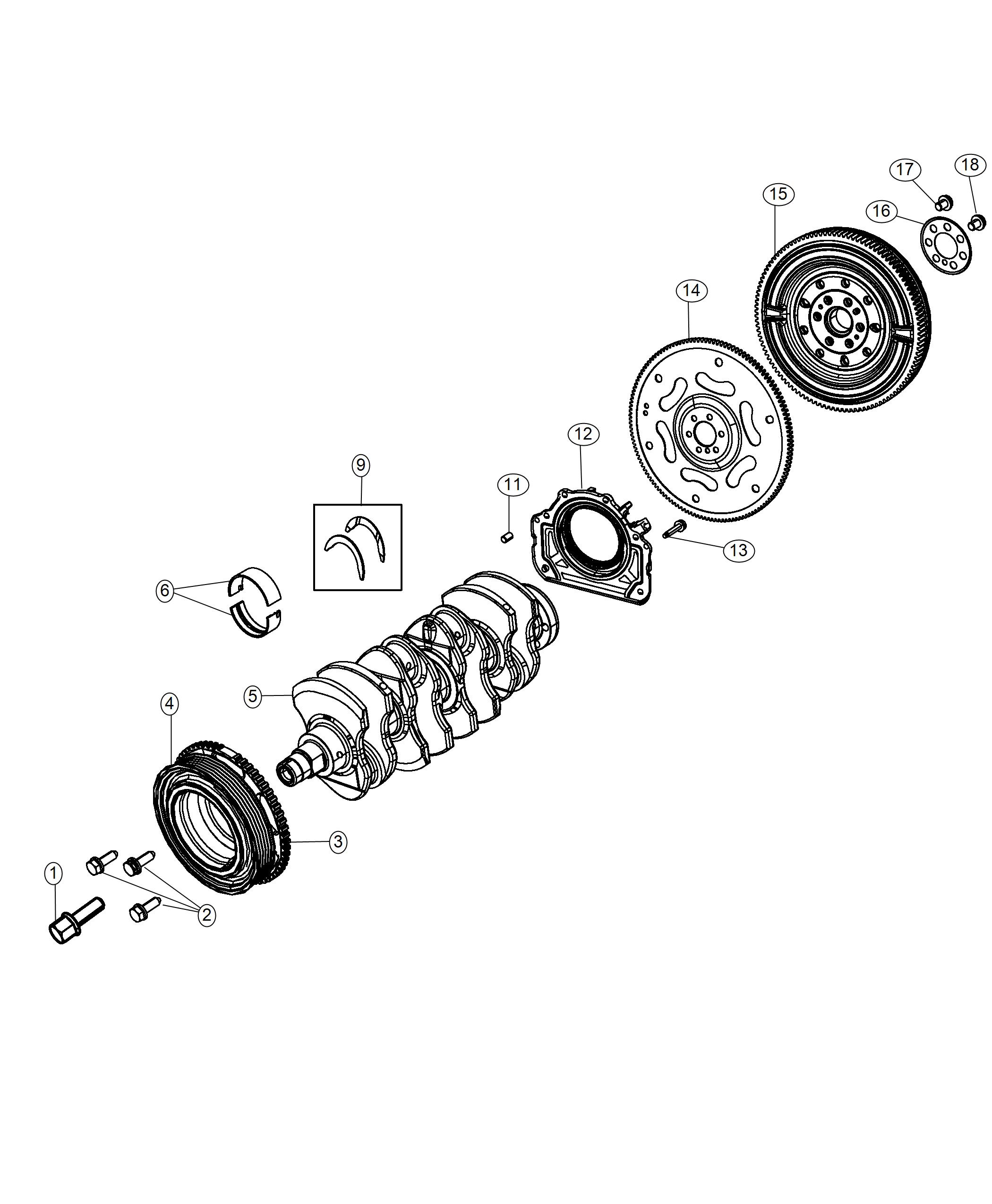 Diagram Crankshaft, Crankshaft Bearings, Damper And Flywheel 1.4L Turbocharged. for your 2001 Chrysler 300  M 