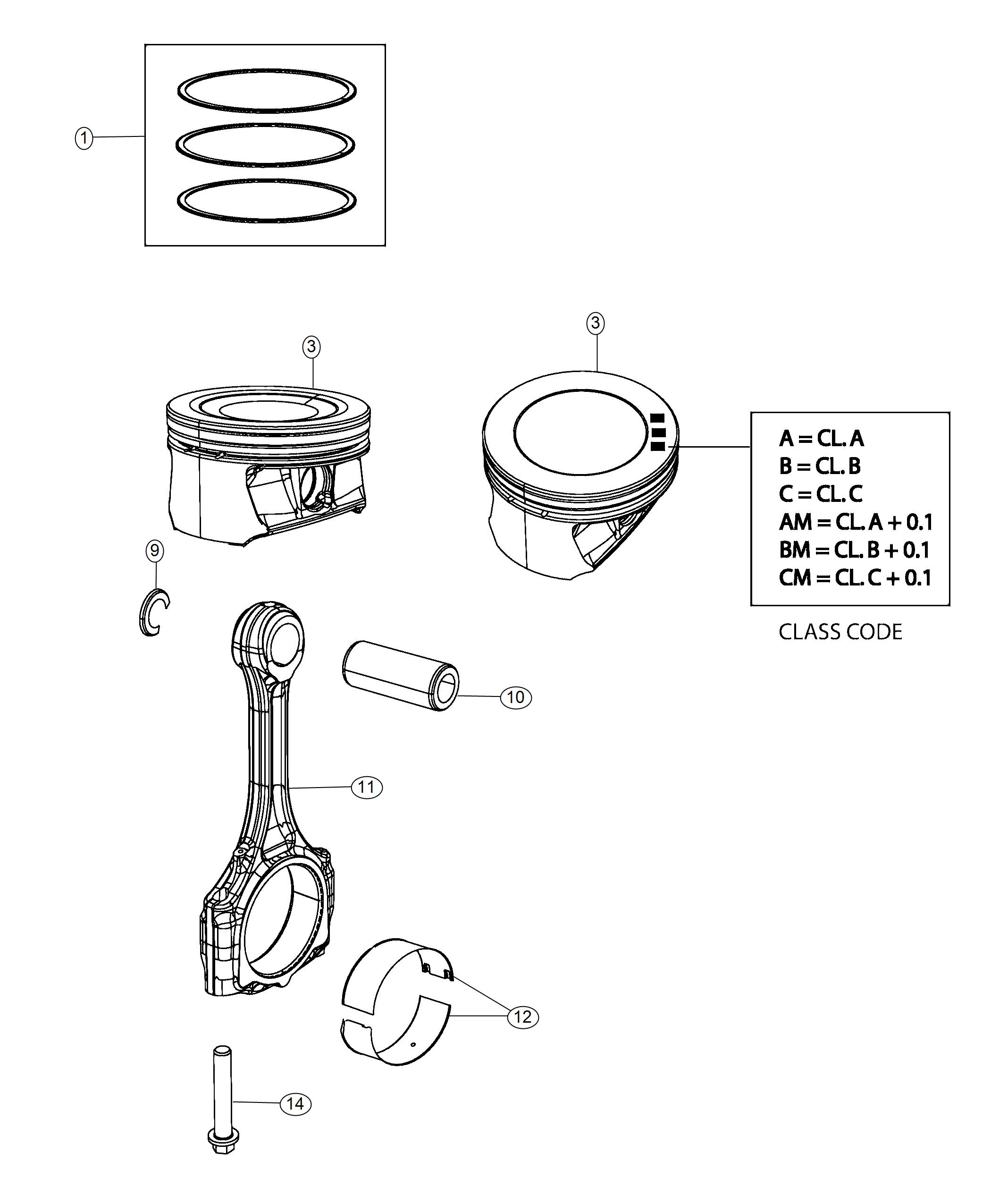 Diagram Pistons, Piston Rings, Connecting Rods And Bearings 1.4L Turbocharged. for your Jeep