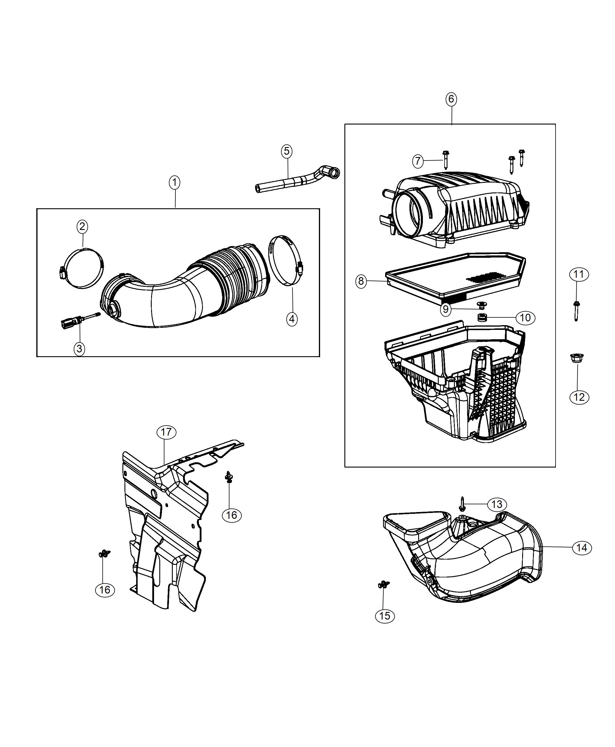 Diagram Air Cleaner 5.7L [5.7L V8 HEMI MDS VVT Engine]. for your 2018 Dodge Charger 6.2L SuperCharged V8 SRT Hellcat Widebody Jailbreak 