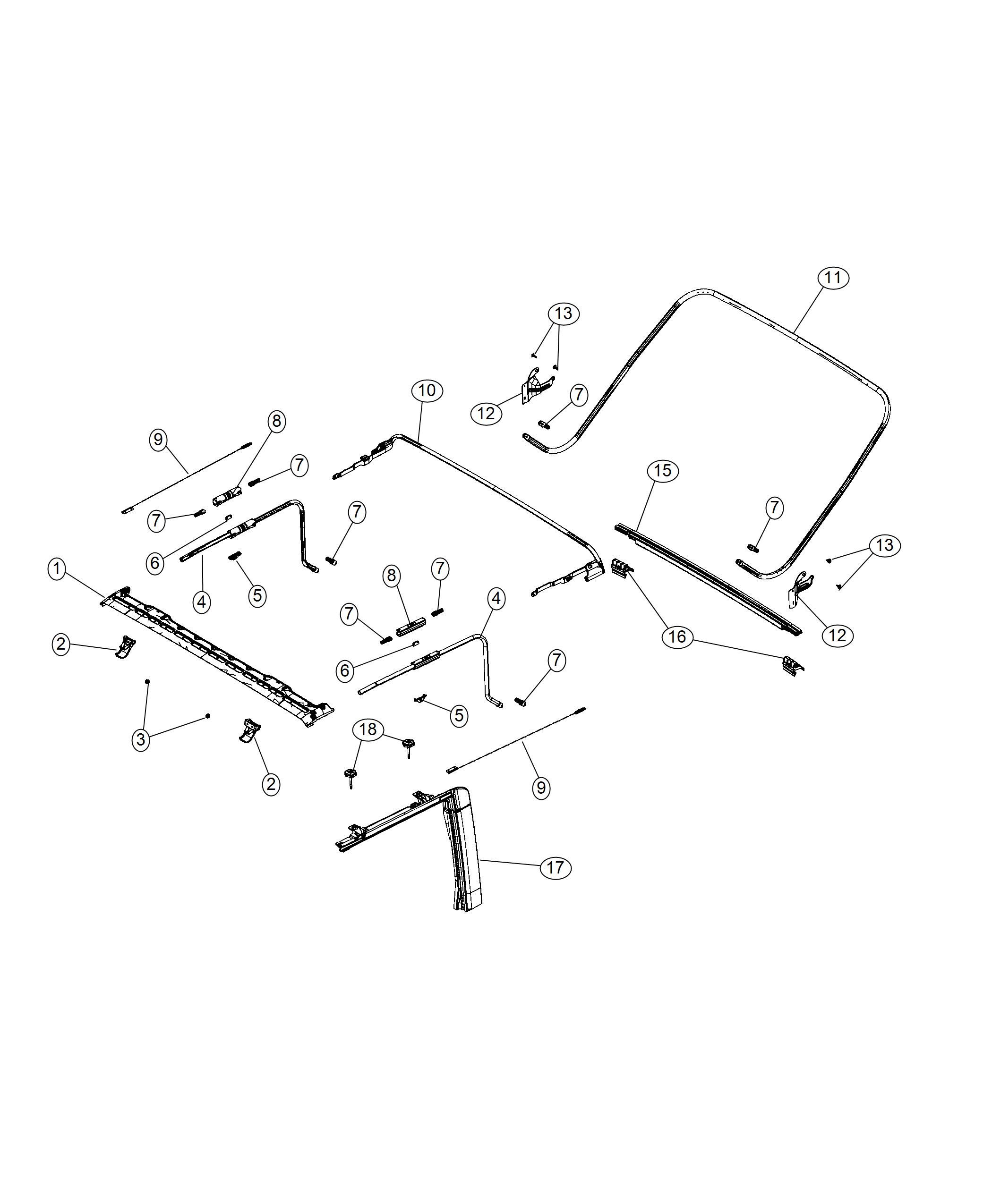 Diagram Soft Top Attaching Parts. for your Jeep