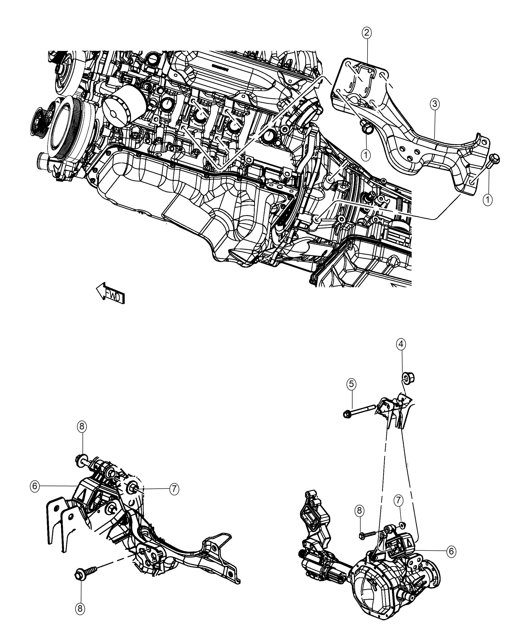 Diagram Engine Mounting Left Side 4WD 3.0L Diesel. for your 2018 Ram 1500   