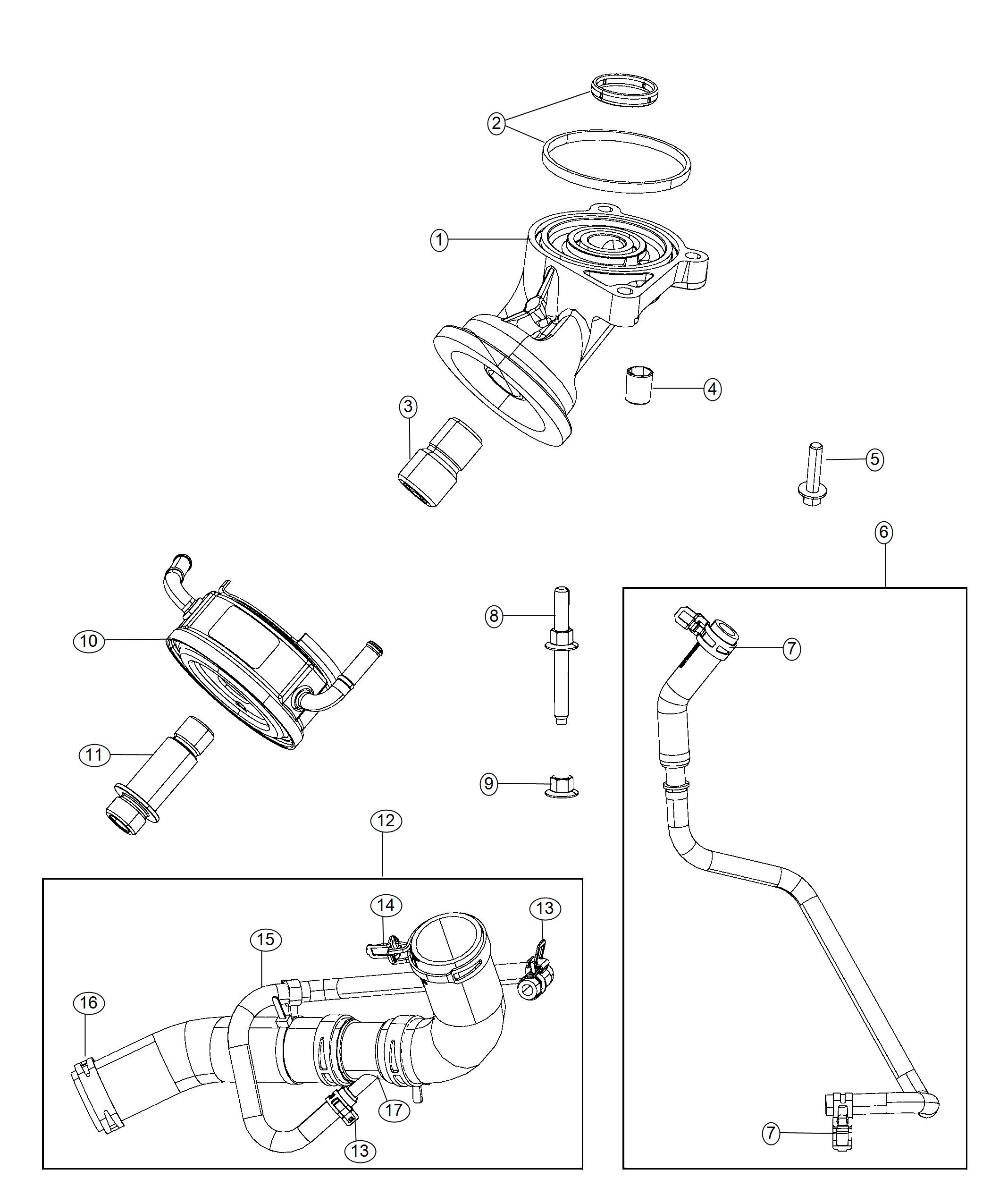 Diagram Engine Oil Heat Exchanger, Adapter And Hoses/Tubes 5.7L. for your 2001 Chrysler 300  M 