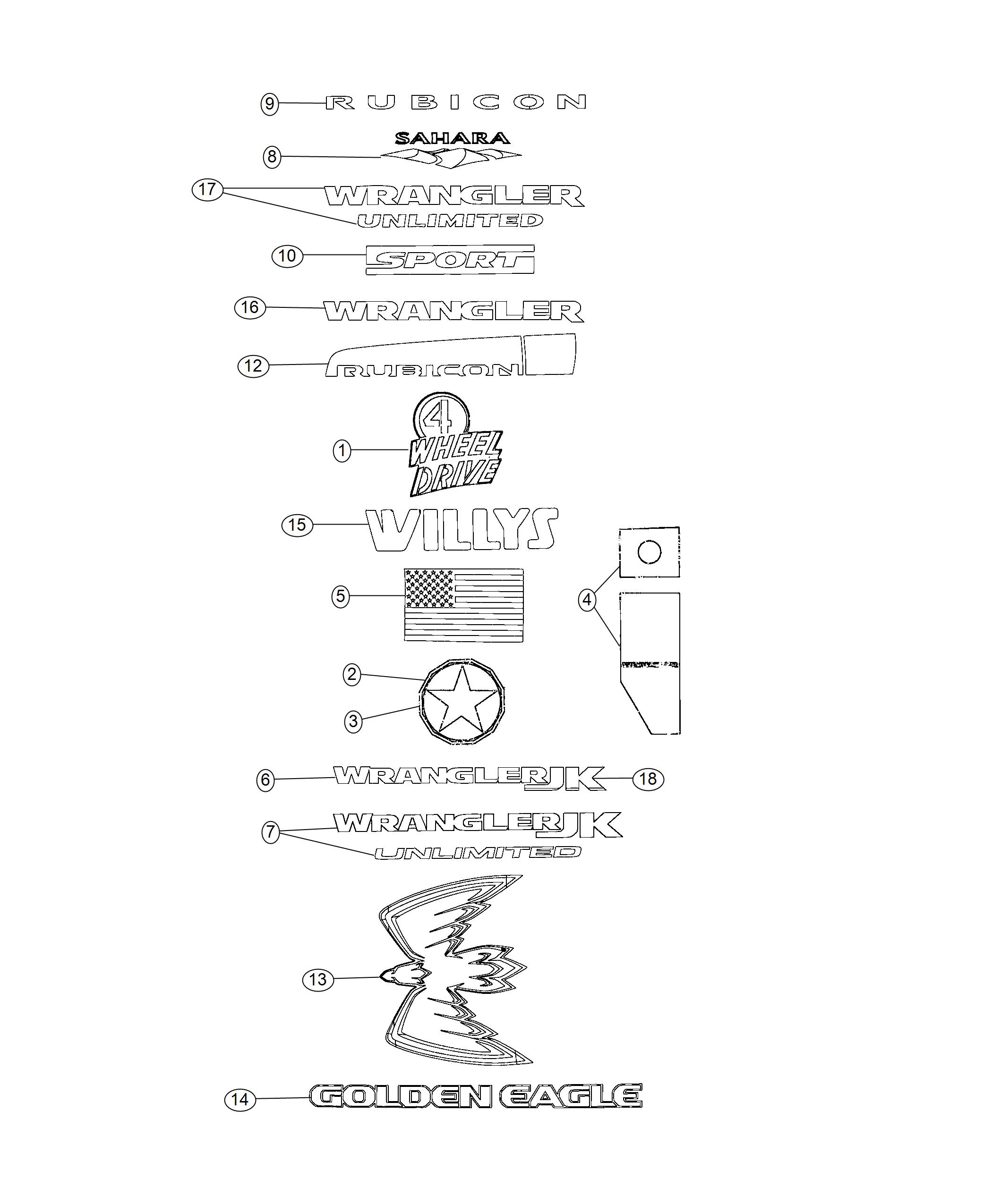 Diagram Decals. for your 2014 Jeep Wrangler 3.6L V6 A/T 4X4 Unlimited Sport 