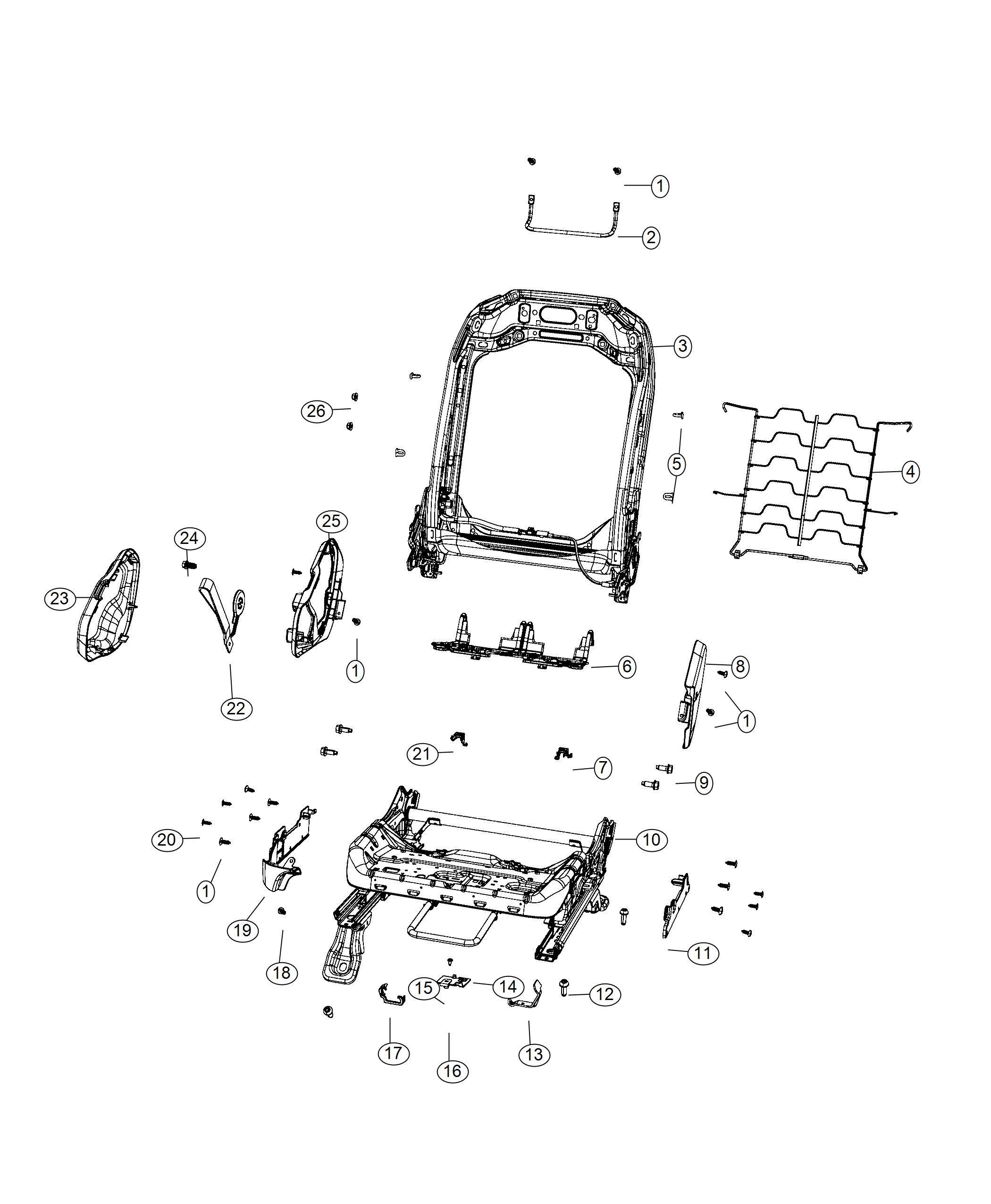 Diagram Adjusters, Recliners, Shields and Risers - Passenger Seat - 74 Body. for your Jeep Wrangler  