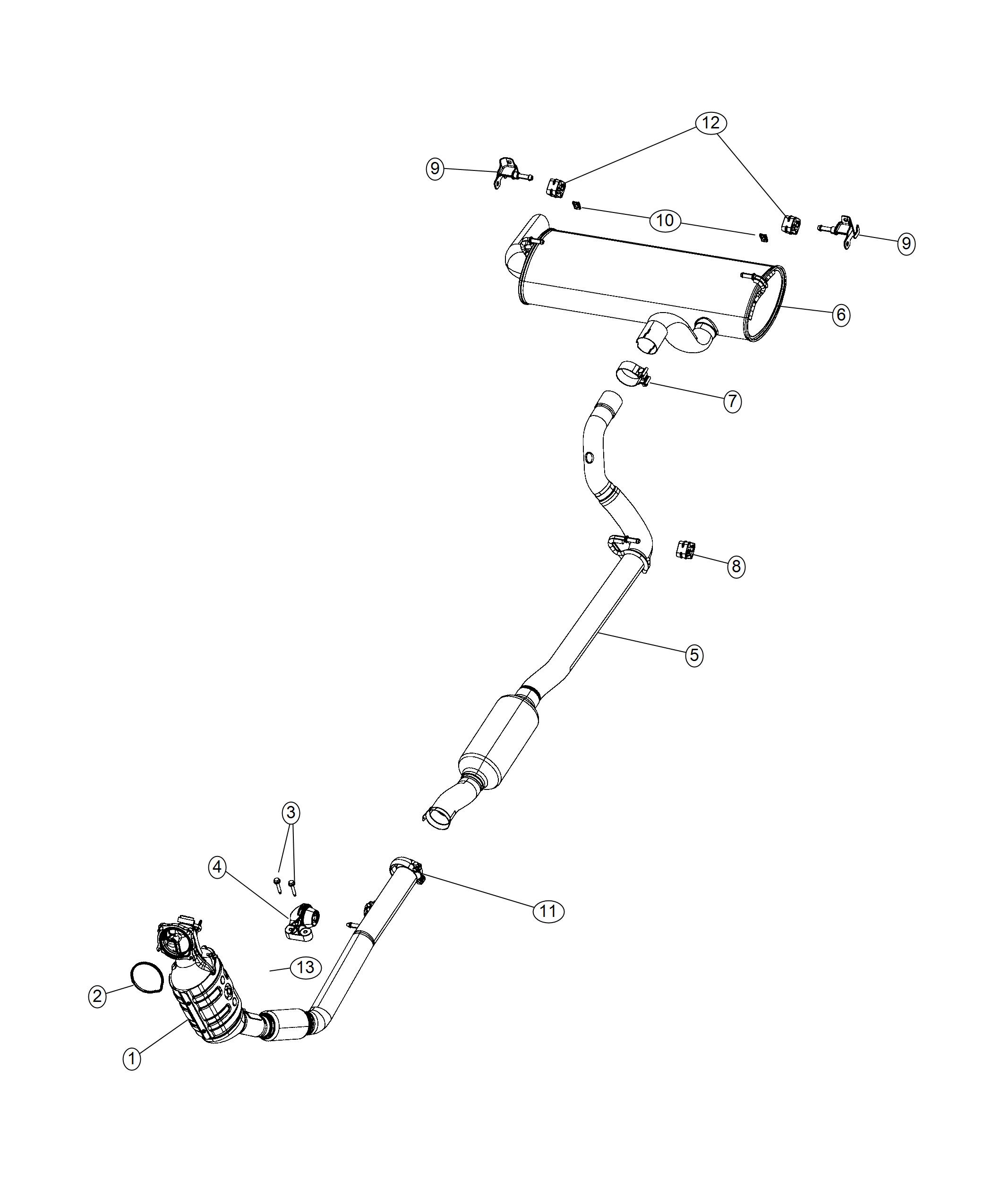 Diagram Exhaust System 2.0L Turbo [2.0L I4 DOHC DI Turbo Engine w/ ESS], [2.0L I4 DOHC DI Turbo Engine W/ BSG]. for your Jeep Wrangler  