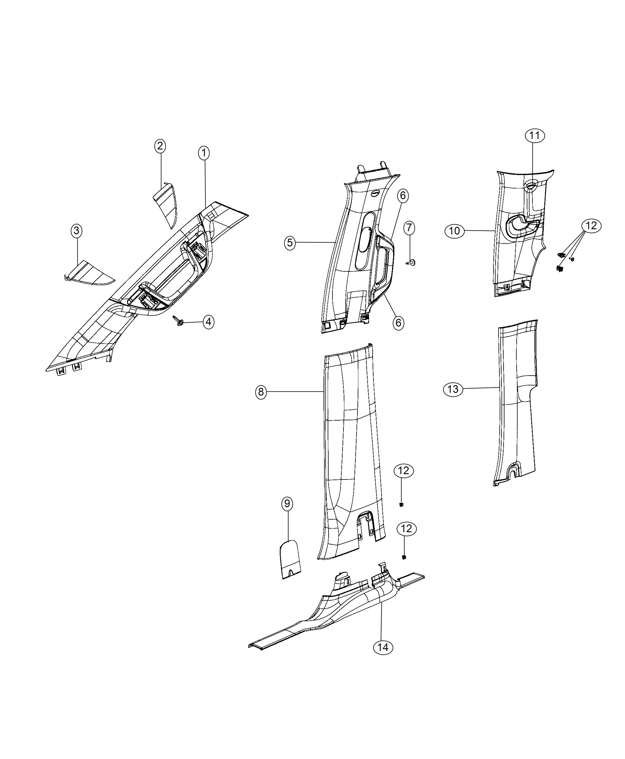 Diagram Interior Moldings and Pillars. for your 1999 Chrysler 300  M 