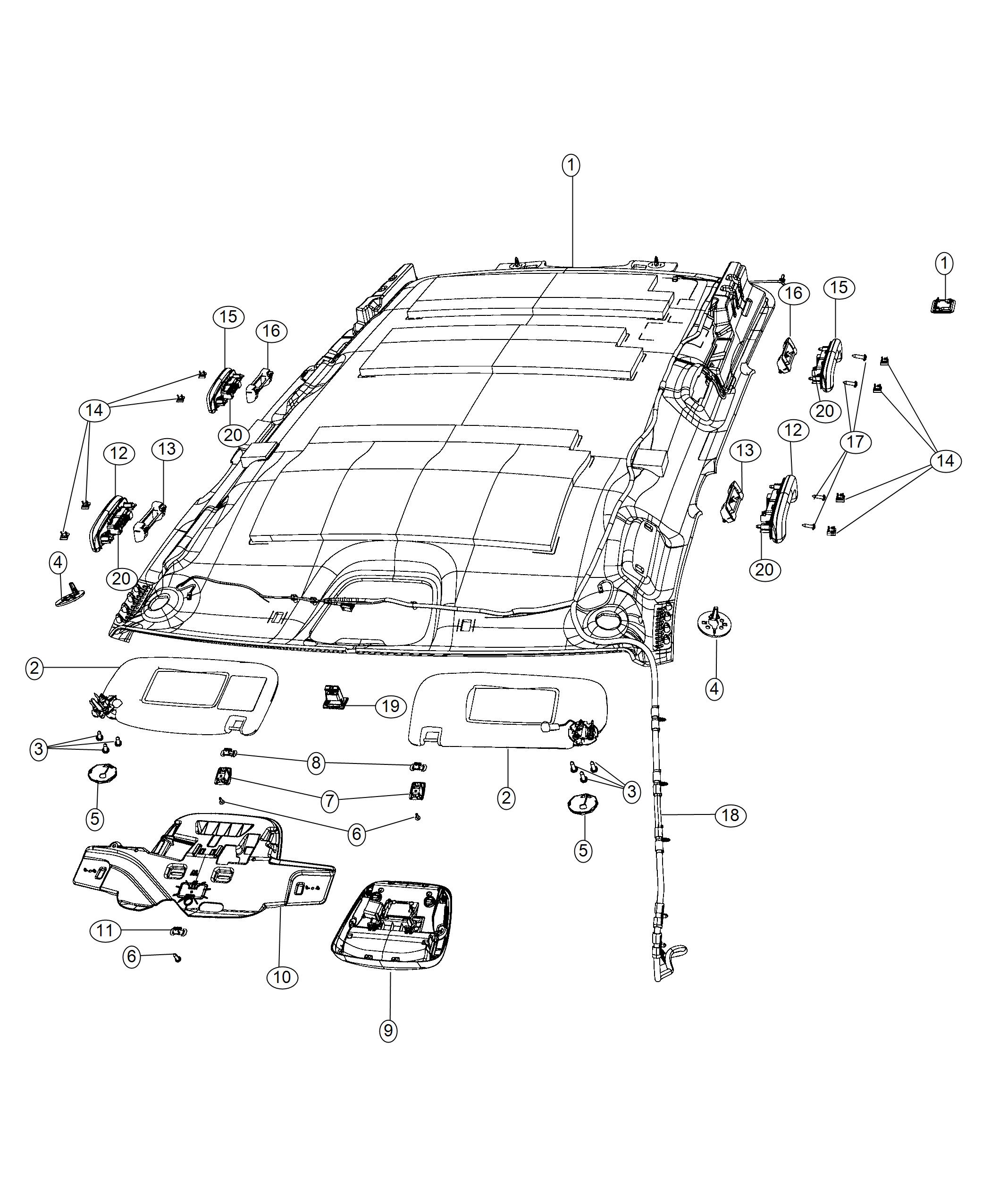 Diagram Headliner and Visors. for your Jeep