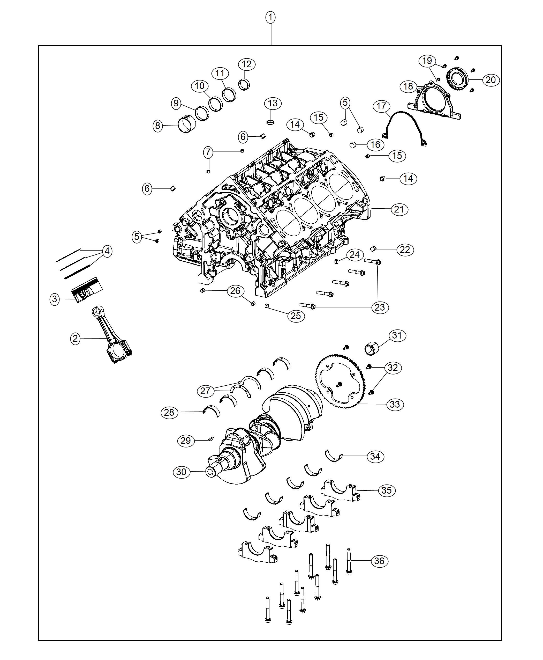 Diagram Engine Cylinder Block And Hardware 5.7L. for your 2018 Dodge Charger   