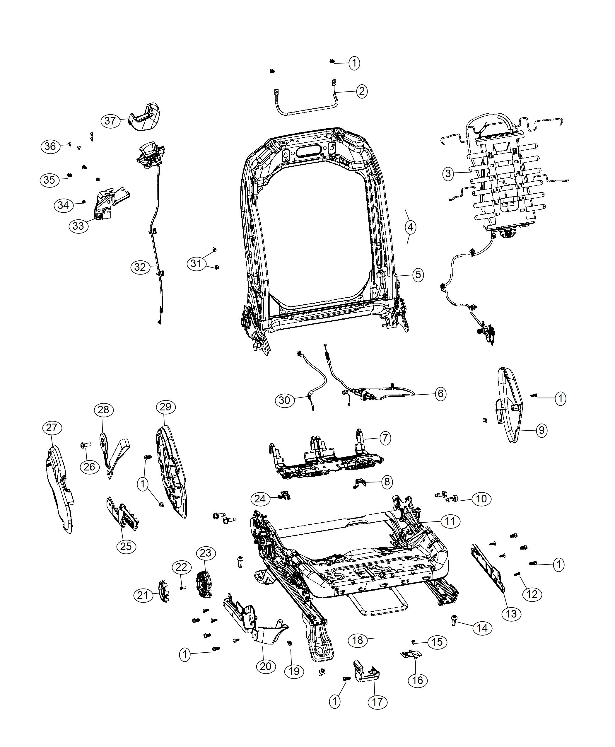 Diagram Adjusters, Recliners, Shields and Risers - Driver Seat - 72 Body. for your Jeep Wrangler  