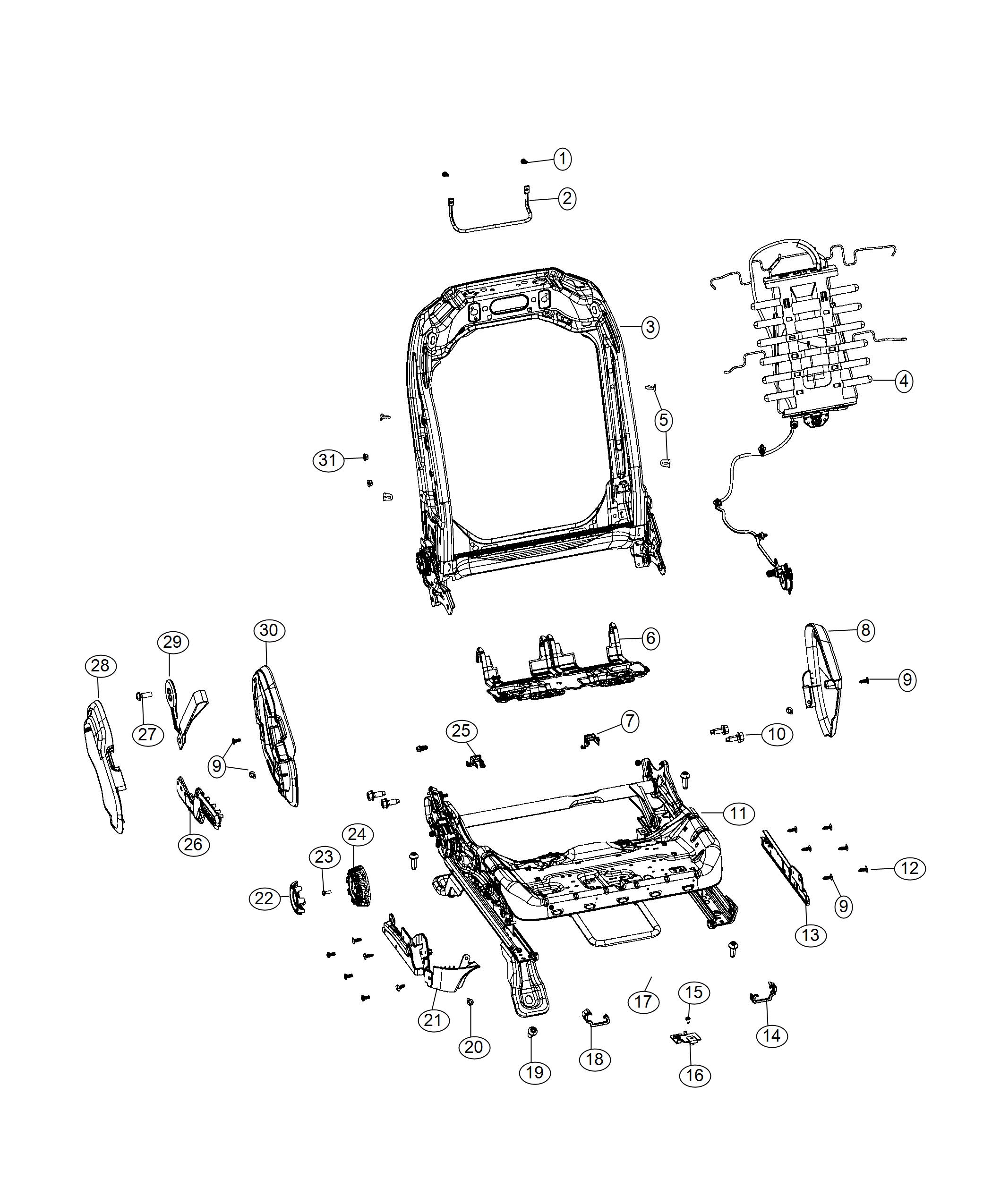 Diagram Adjusters, Recliners, Shields and Risers - Driver Seat - 74 Body. for your Jeep Wrangler  